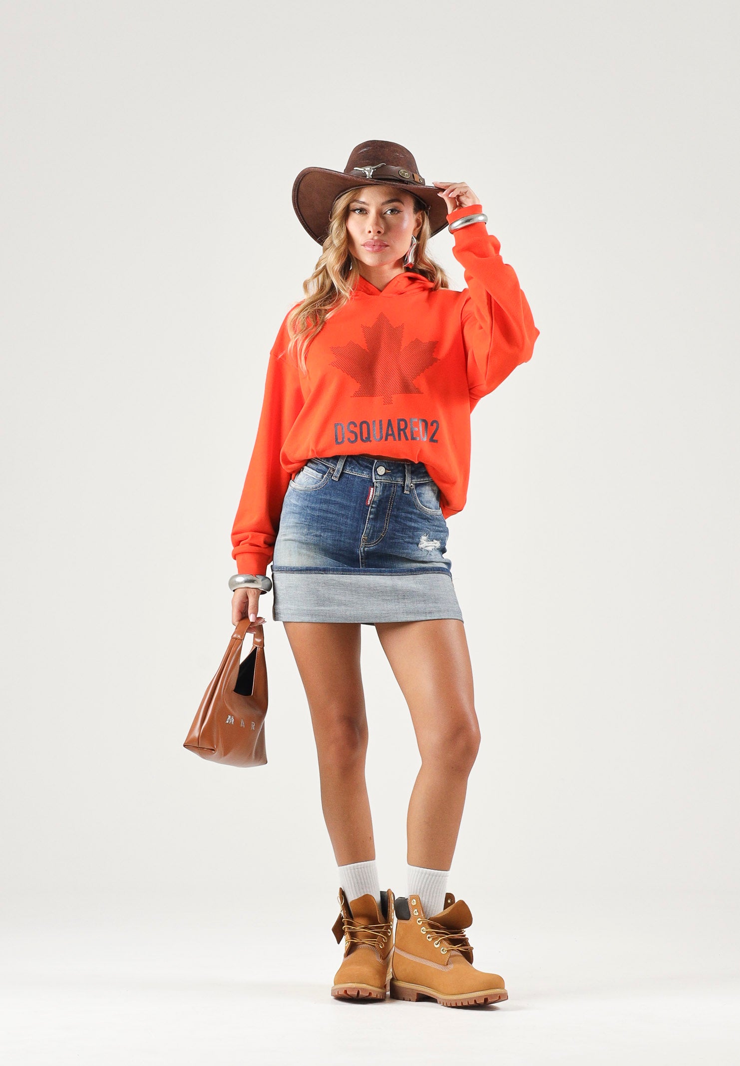 DSQUARED2 Felpa MAPLE-LEAF PRINT HOODIE con cappuccio arancione per donna, ragazzi e bambini DQ3435D0AJ6 DQ258 DSQUARED2