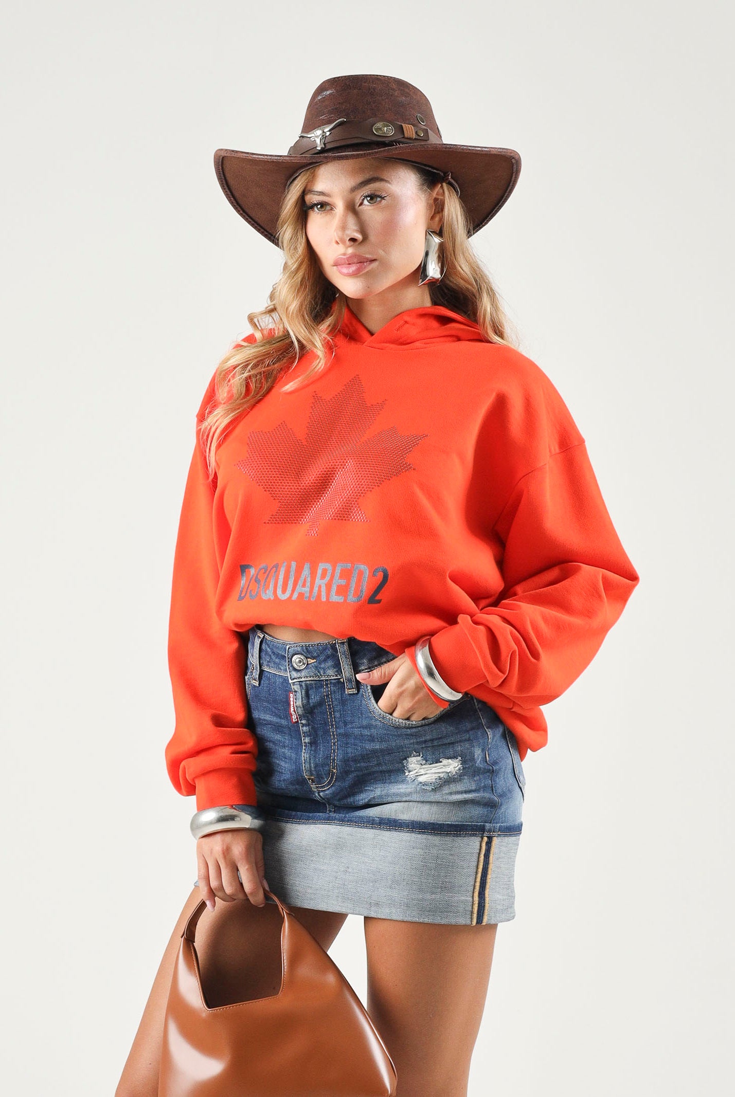 DSQUARED2 Felpa MAPLE-LEAF PRINT HOODIE con cappuccio arancione per donna, ragazzi e bambini DQ3435D0AJ6 DQ258 DSQUARED2