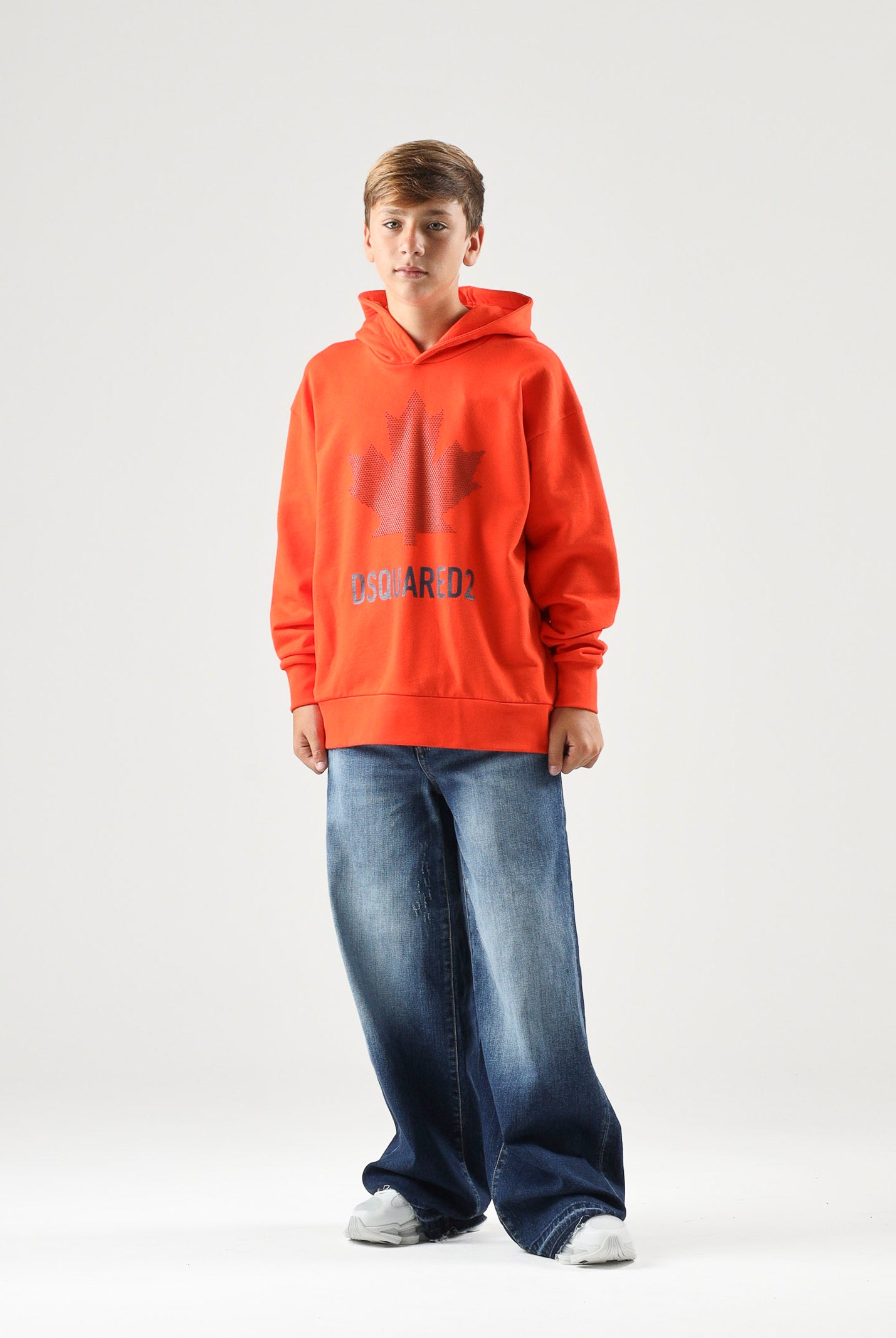 DSQUARED2 Felpa MAPLE-LEAF PRINT HOODIE con cappuccio arancione per donna, ragazzi e bambini DQ3435D0AJ6 DQ258 DSQUARED2