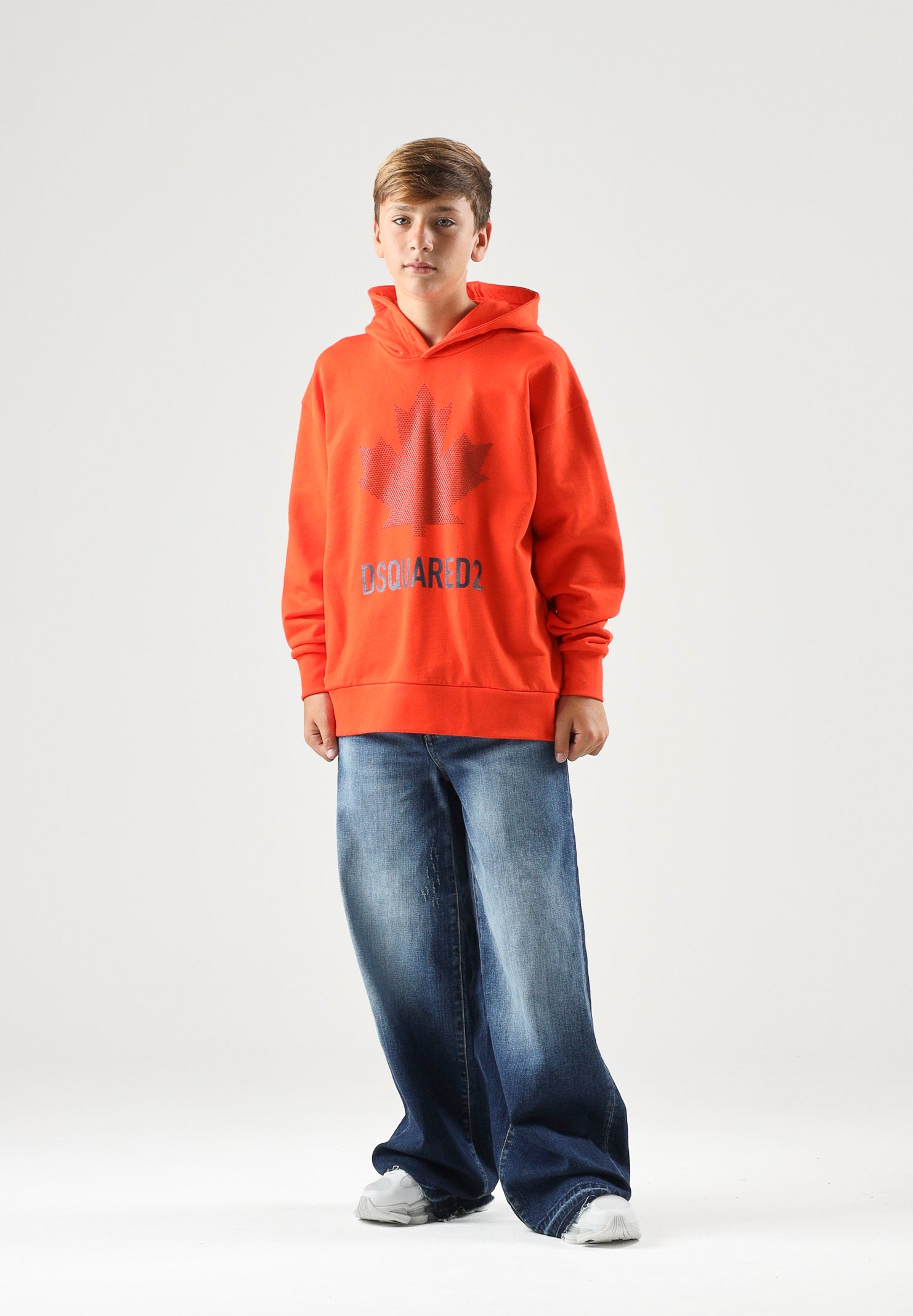 DSQUARED2 Felpa MAPLE-LEAF PRINT HOODIE con cappuccio arancione per donna, ragazzi e bambini DQ3435D0AJ6 DQ258 DSQUARED2