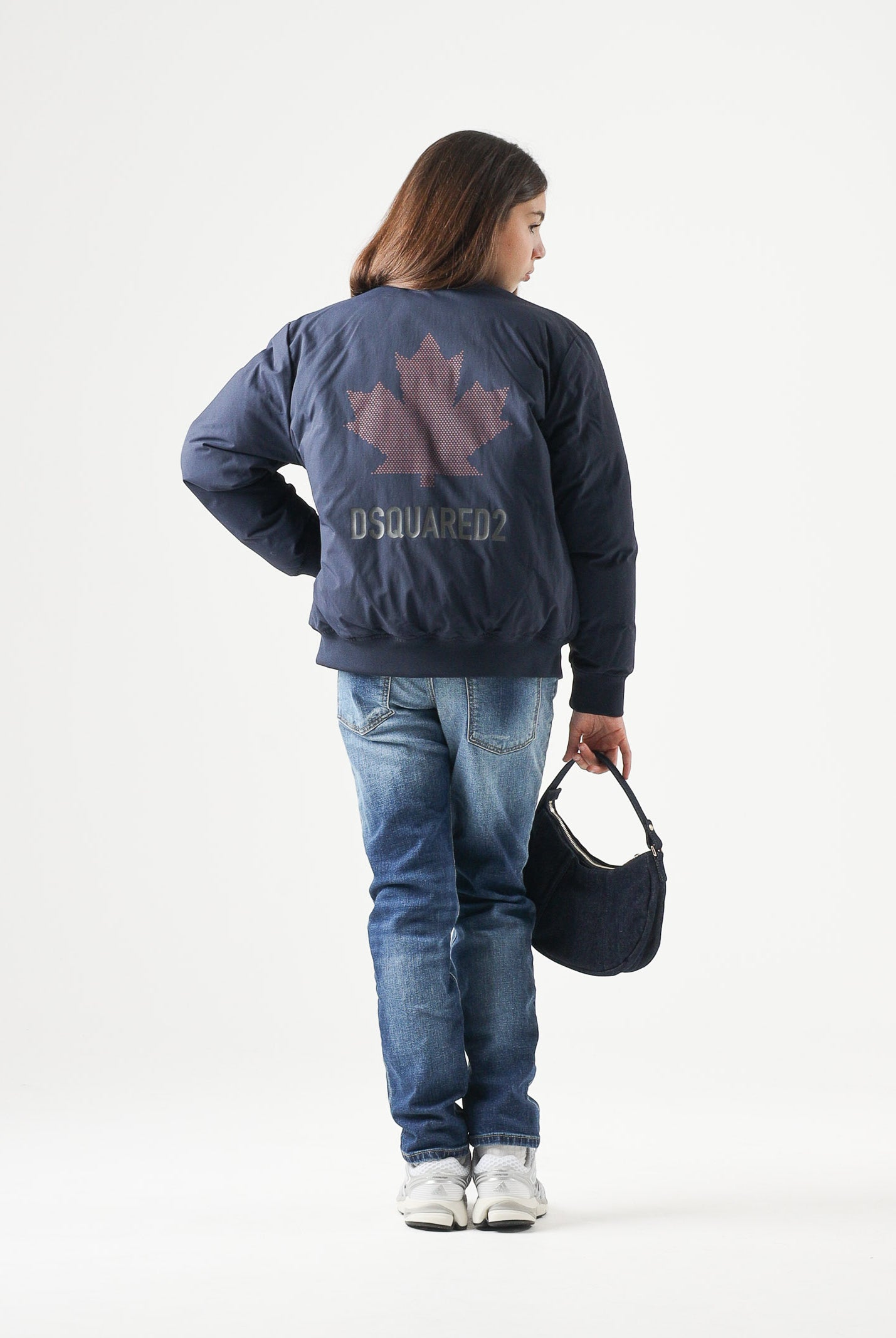 DSQUARED2 Giubbotto imbottito peacoat blue, blu per donna, ragazzi e bambini con logo stampato DQ3436D0AIC DQ864 DSQUARED2