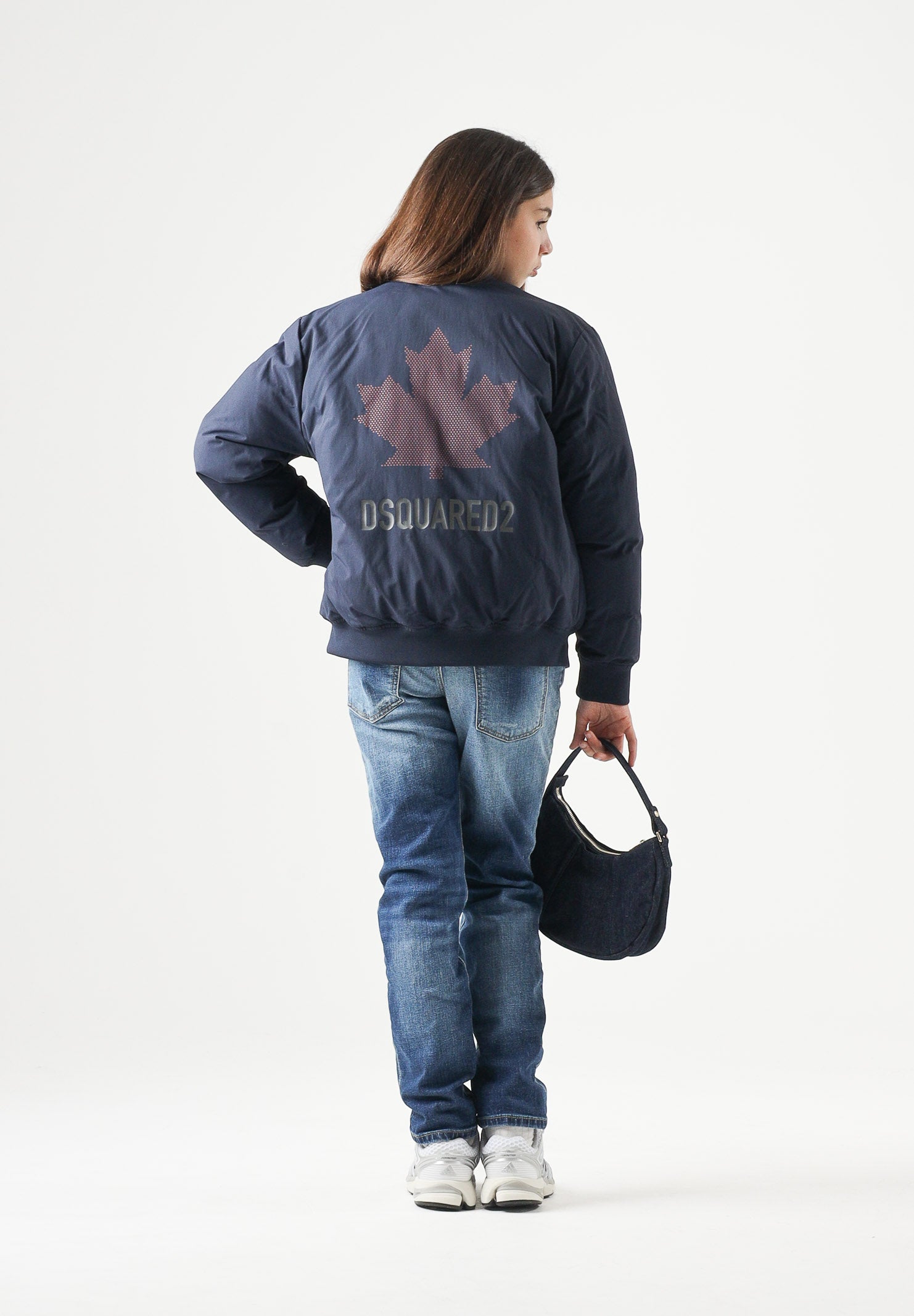 DSQUARED2 Giubbotto imbottito peacoat blue, blu per donna, ragazzi e bambini con logo stampato DQ3436D0AIC DQ864 DSQUARED2