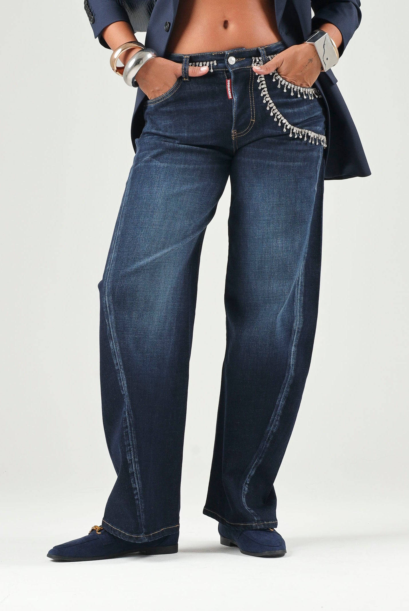 DSQUARED2 Jeans CRYSTAL-EMBELLISHED denim blu per donna, ragazzi e bambini con applicazioni di cristalli. DQ3442D0AHY DQ01 DSQUARED2