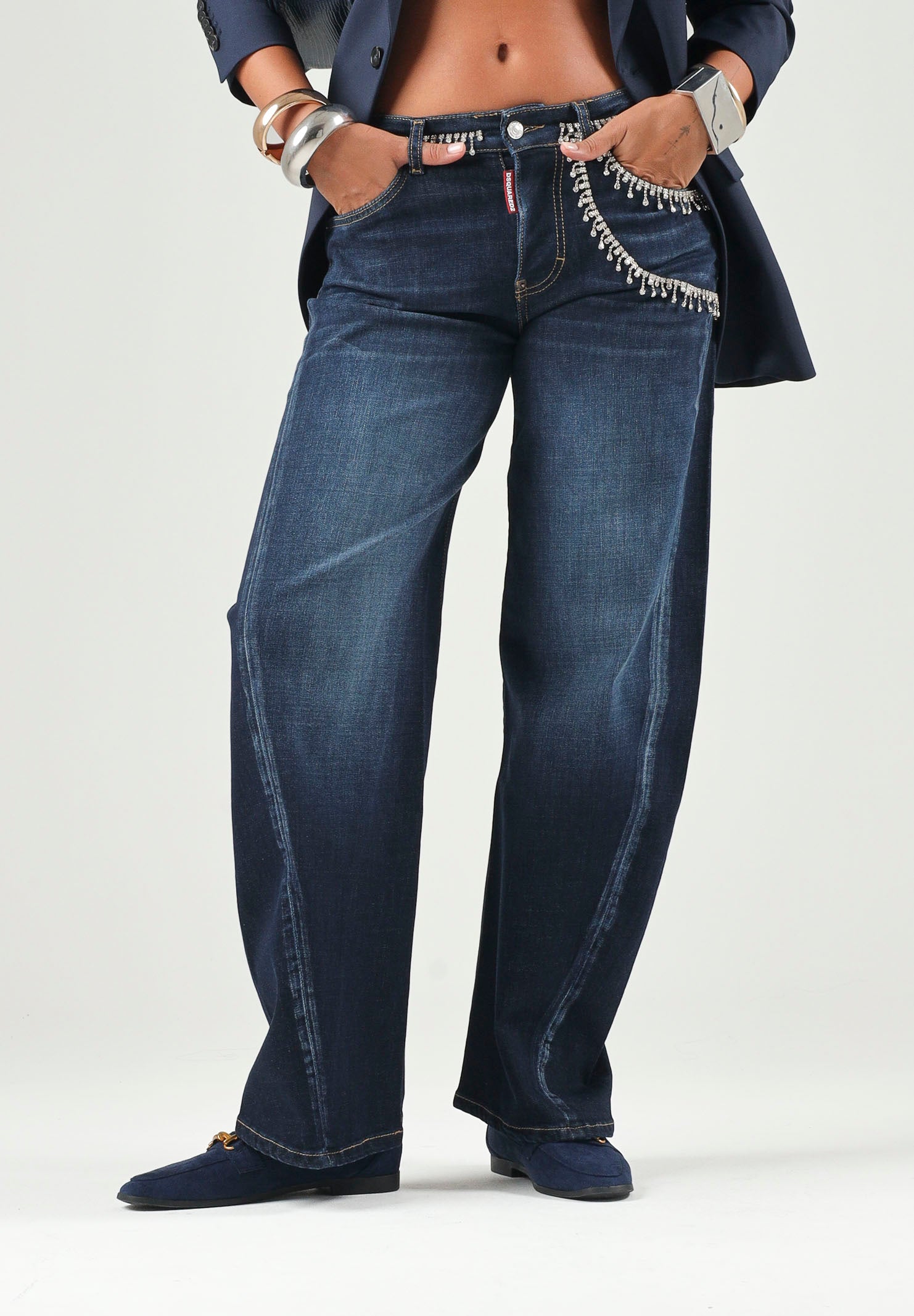 DSQUARED2 Jeans CRYSTAL-EMBELLISHED denim blu per donna, ragazzi e bambini con applicazioni di cristalli. DQ3442D0AHY DQ01 DSQUARED2