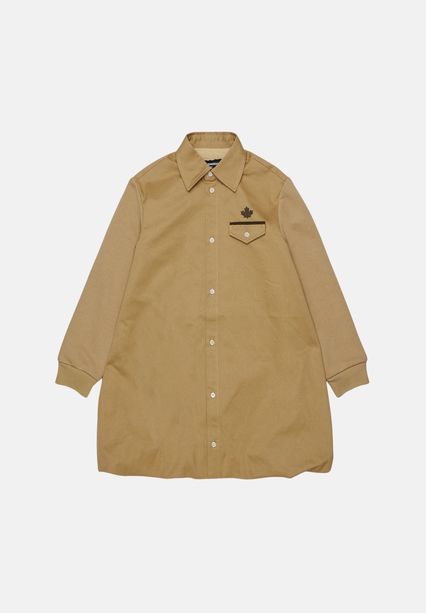DSQUARED2 Abito camicia beige per donna, ragazzi e bambini con logo e stampa Maple Leaf. DQ3449D0AIG DQ776 DSQUARED2