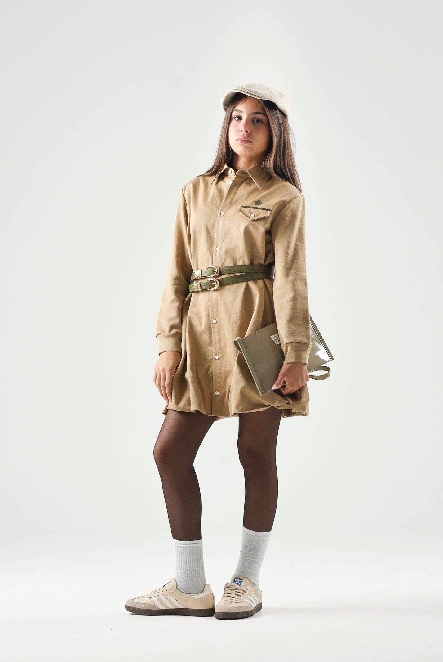 DSQUARED2 Abito camicia beige per donna, ragazzi e bambini con logo e stampa Maple Leaf. DQ3449D0AIG DQ776 DSQUARED2
