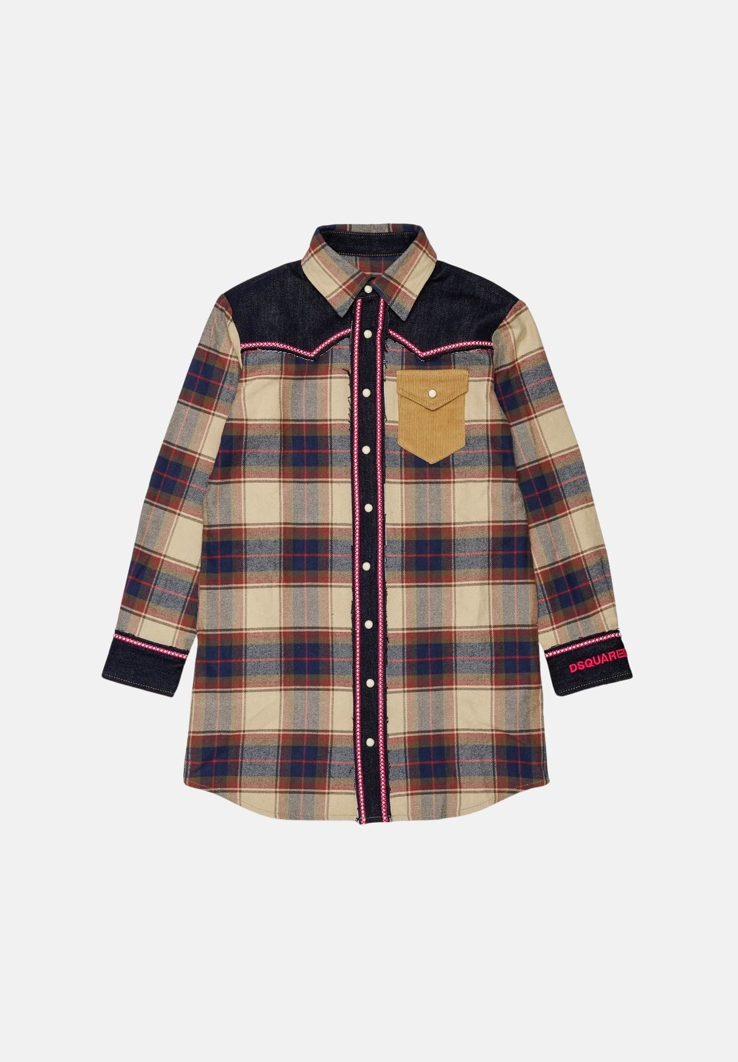 DSQUARED2 Abito camicia western a quadri feather gray, per donna, ragazzi e bambini con dettagli denim DQ3454D0AIA DQ717 DSQUARED2