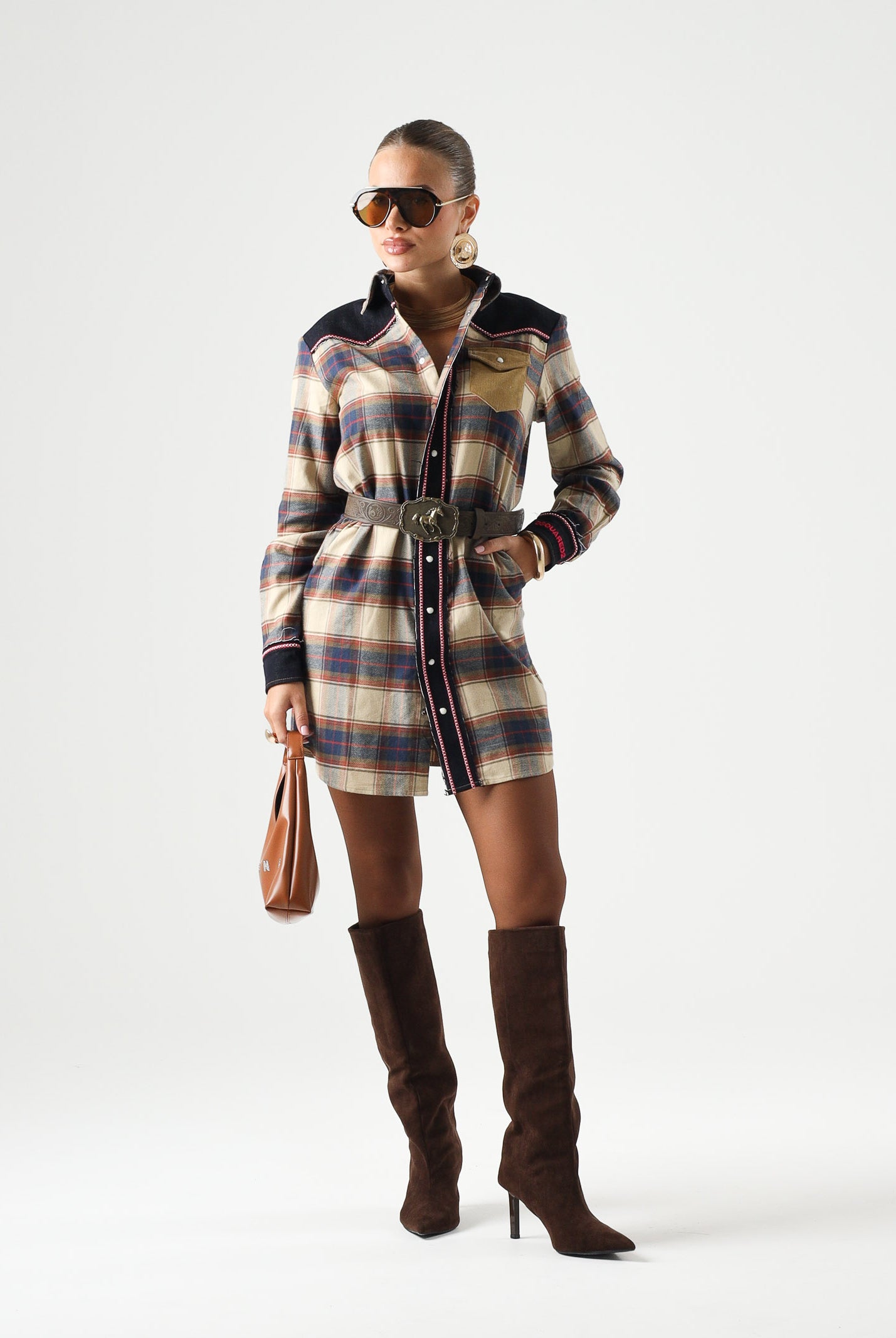 DSQUARED2 Abito camicia western a quadri feather gray, per donna, ragazzi e bambini con dettagli denim DQ3454D0AIA DQ717 DSQUARED2