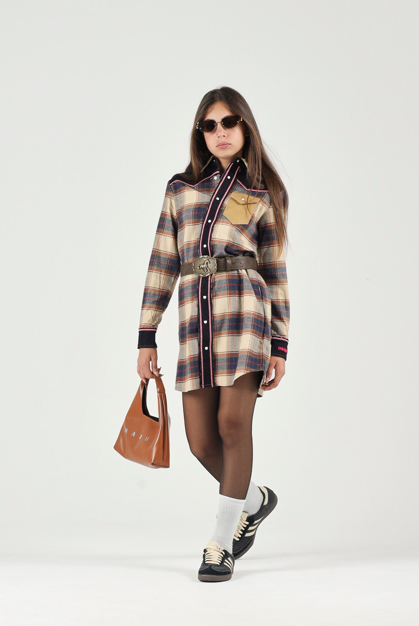 DSQUARED2 Abito camicia western a quadri feather gray, per donna, ragazzi e bambini con dettagli denim DQ3454D0AIA DQ717 DSQUARED2