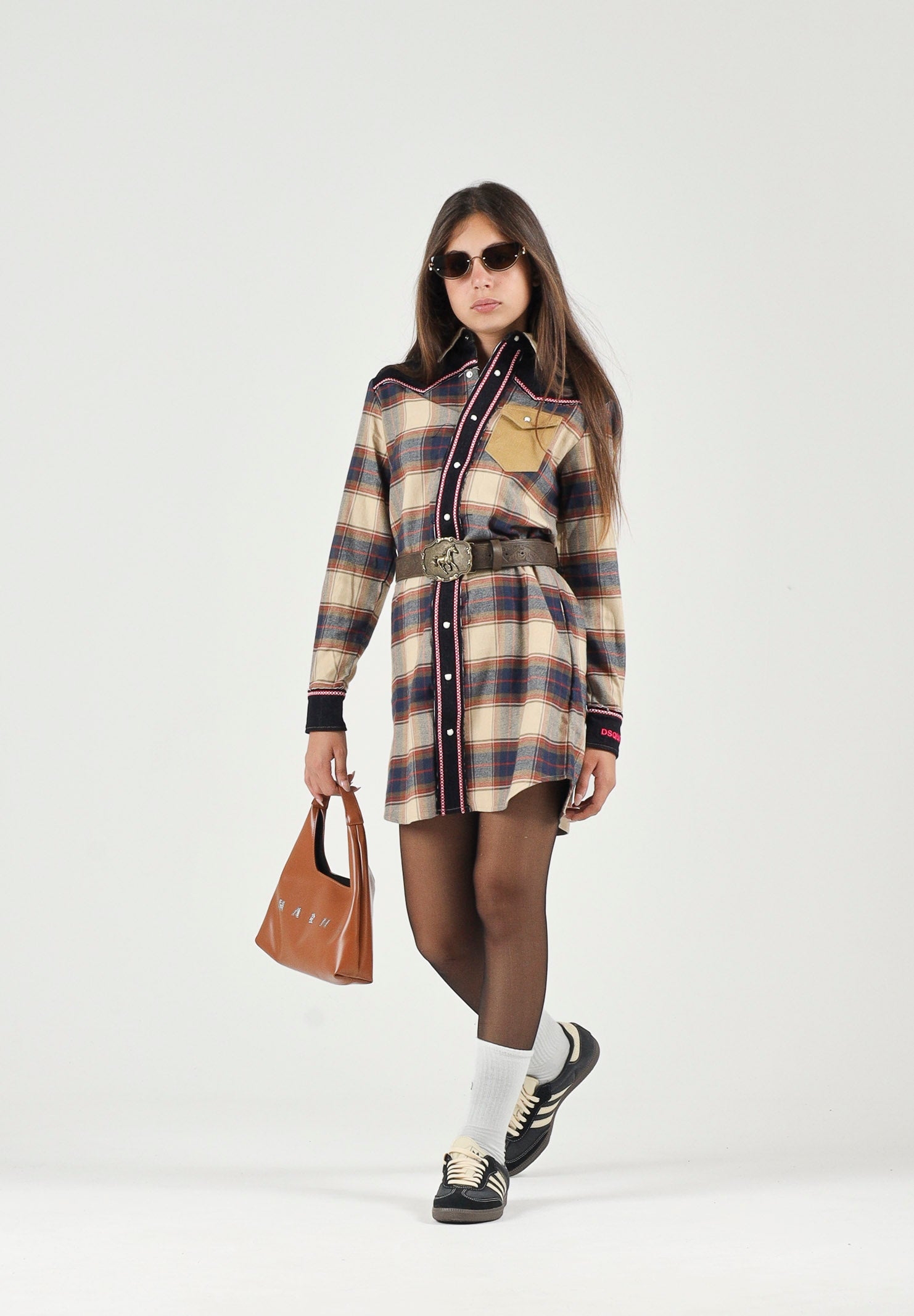 DSQUARED2 Abito camicia western a quadri feather gray, per donna, ragazzi e bambini con dettagli denim DQ3454D0AIA DQ717 DSQUARED2
