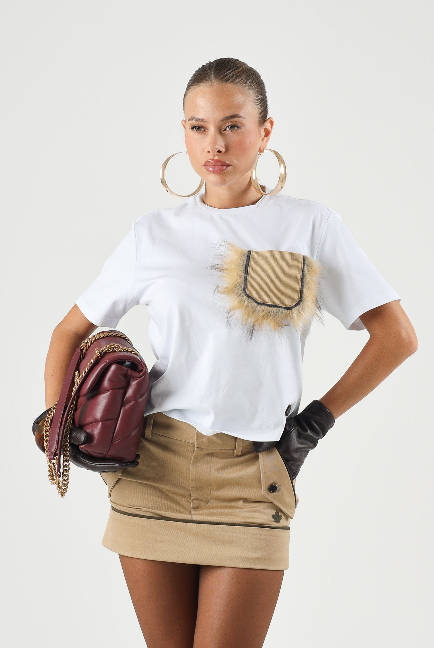 DSQUARED2 T-shirt manica corta white-bianca, per donna, ragazzi e bambini con taschino applicato DQ3467D0AJ7 DQ100 DSQUARED2