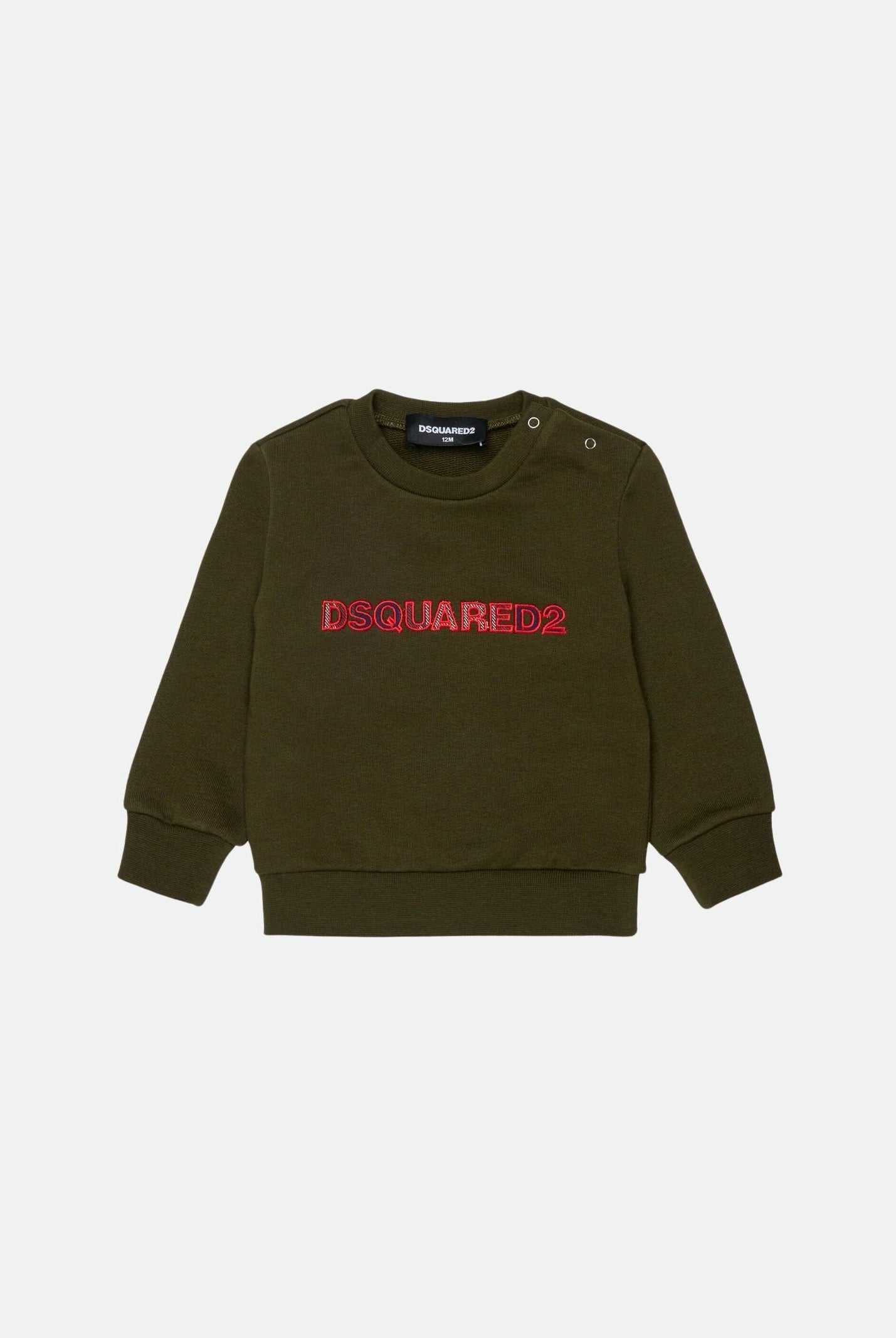 DSQUARED2 Felpa girocollo LOGO-EMBROIDERED tarmac-verde da neonato DQ3510D0AJ2 DQ558 DSQUARED2