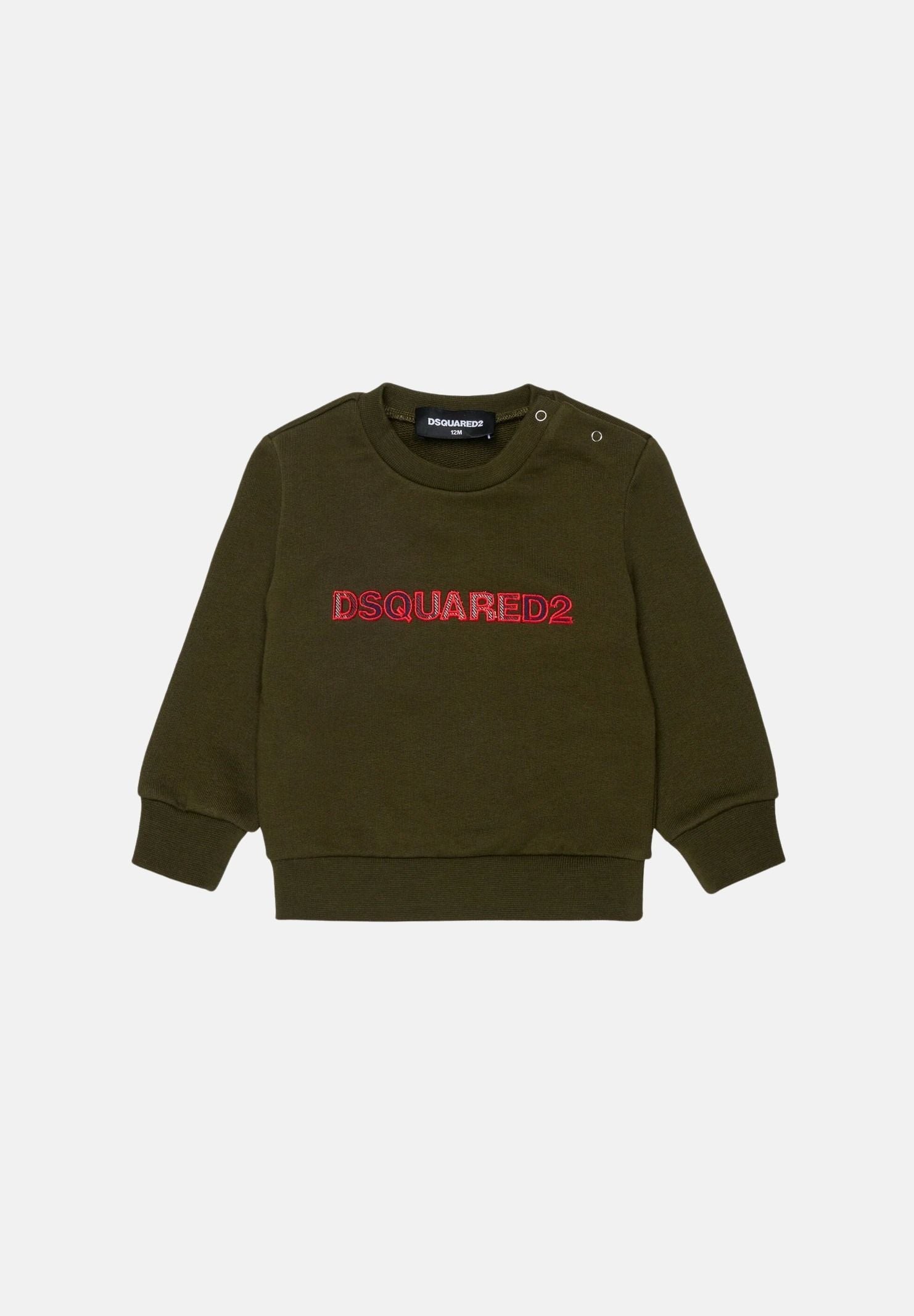 DSQUARED2 Felpa girocollo LOGO-EMBROIDERED tarmac-verde da neonato DQ3510D0AJ2 DQ558 DSQUARED2