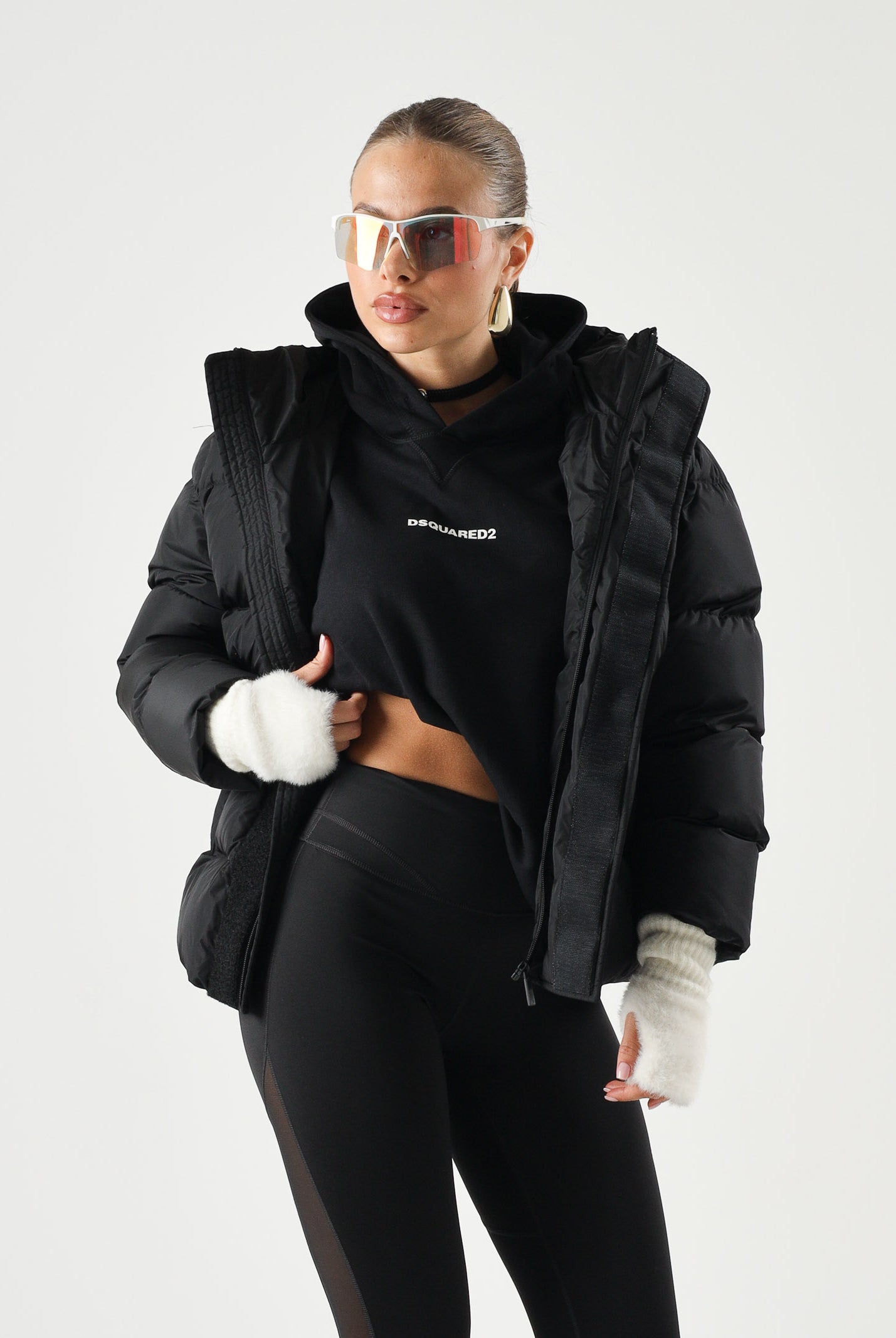 DSQUARED2 Felpa con cappuccio nera per donna, ragazzi e bambini con logo frontale. DQ3557D0AIZ DQ900 DSQUARED2