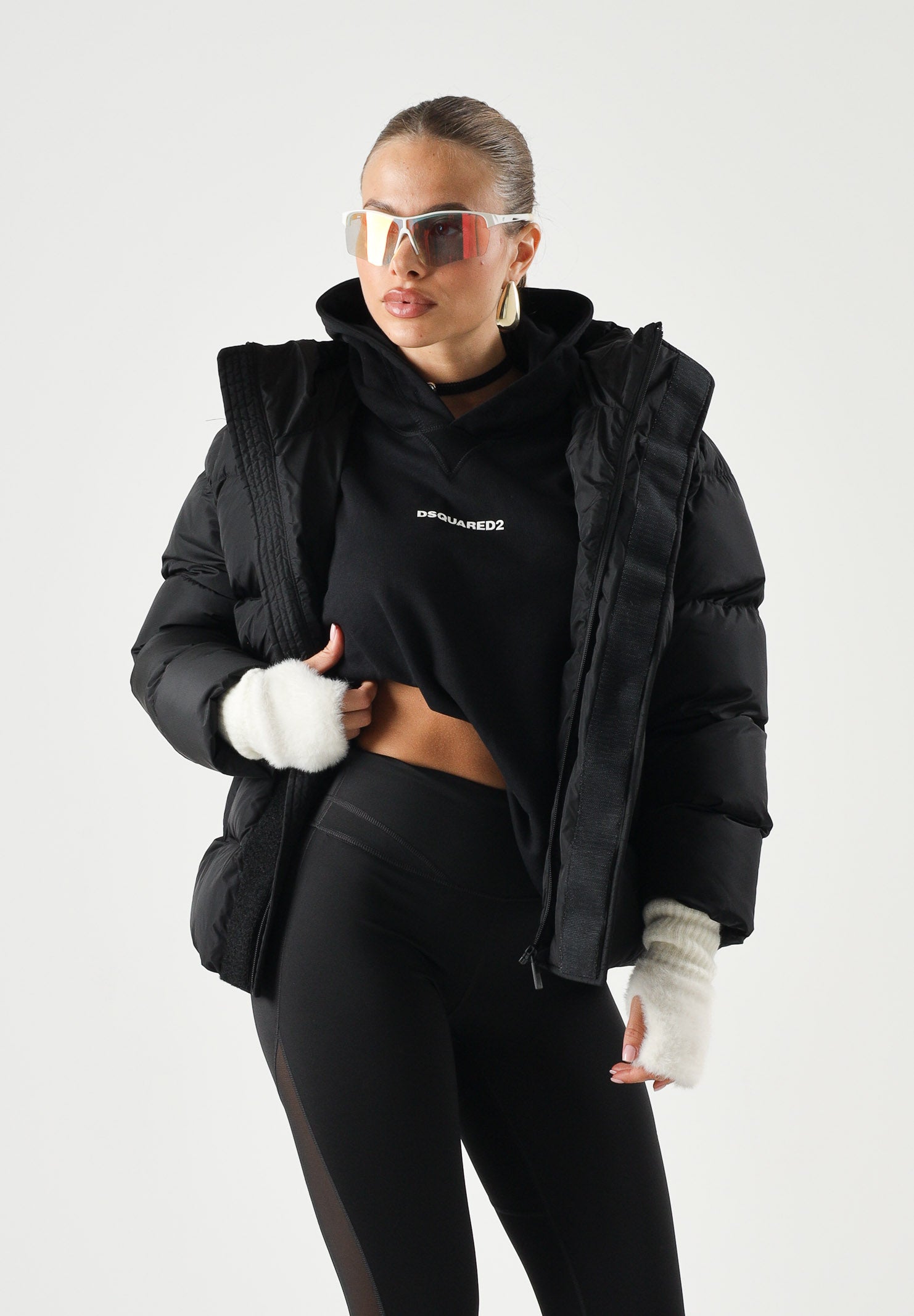 DSQUARED2 Felpa con cappuccio nera per donna, ragazzi e bambini con logo frontale. DQ3557D0AIZ DQ900 DSQUARED2