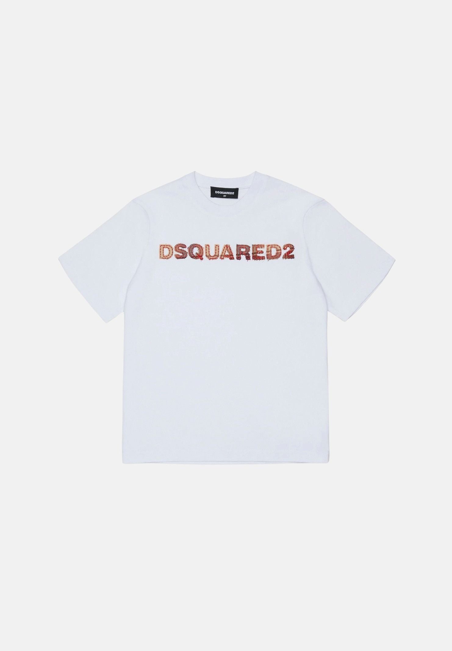 DSQUARED2 T-shirt manica corta bianca per donna, ragazzi e bambini, con logo-scritta frontale DQ3560D0AJ1 DQ100 DSQUARED2
