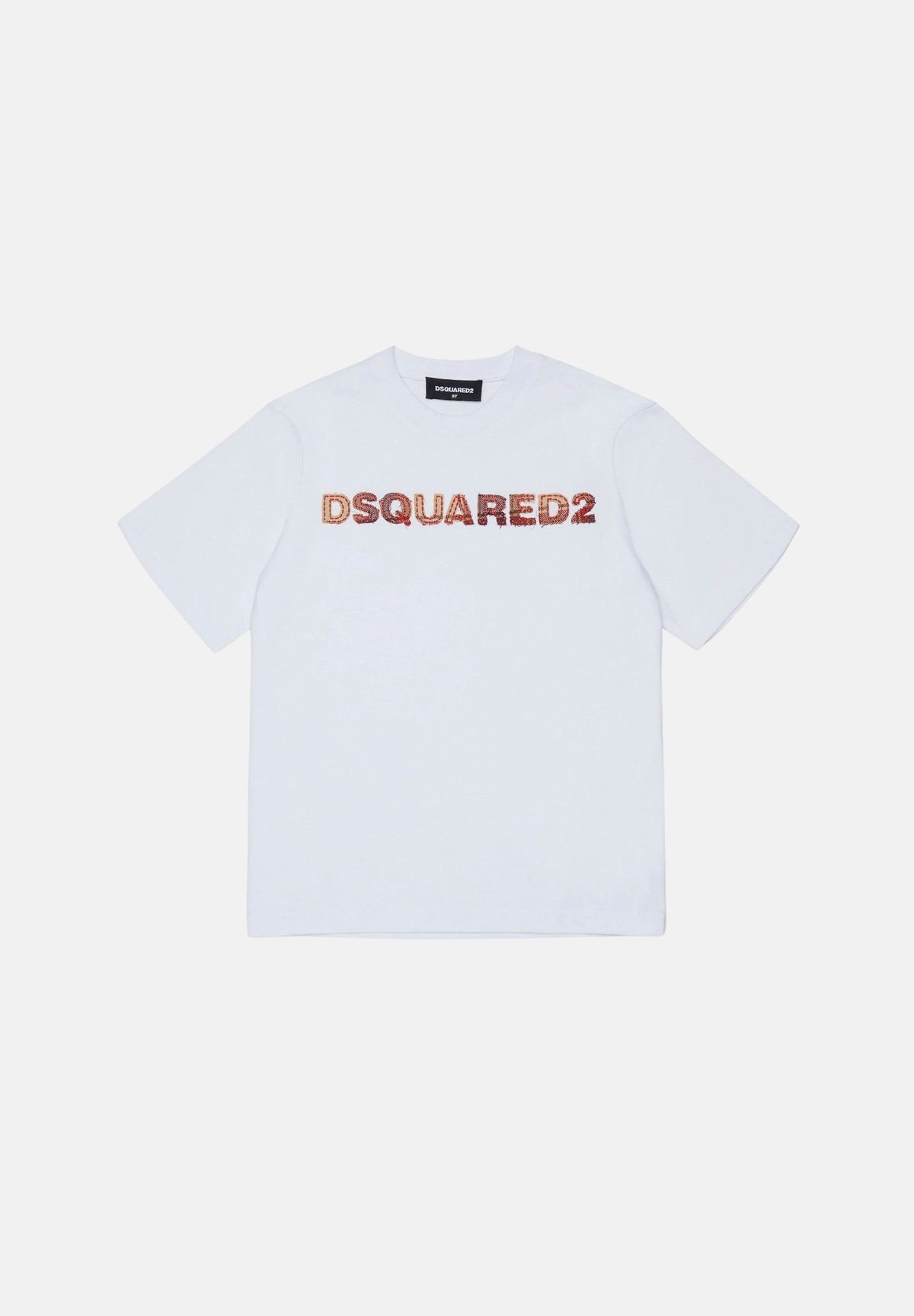 DSQUARED2 T-shirt manica corta bianca per donna, ragazzi e bambini, con logo-scritta frontale DQ3560D0AJ1 DQ100 DSQUARED2