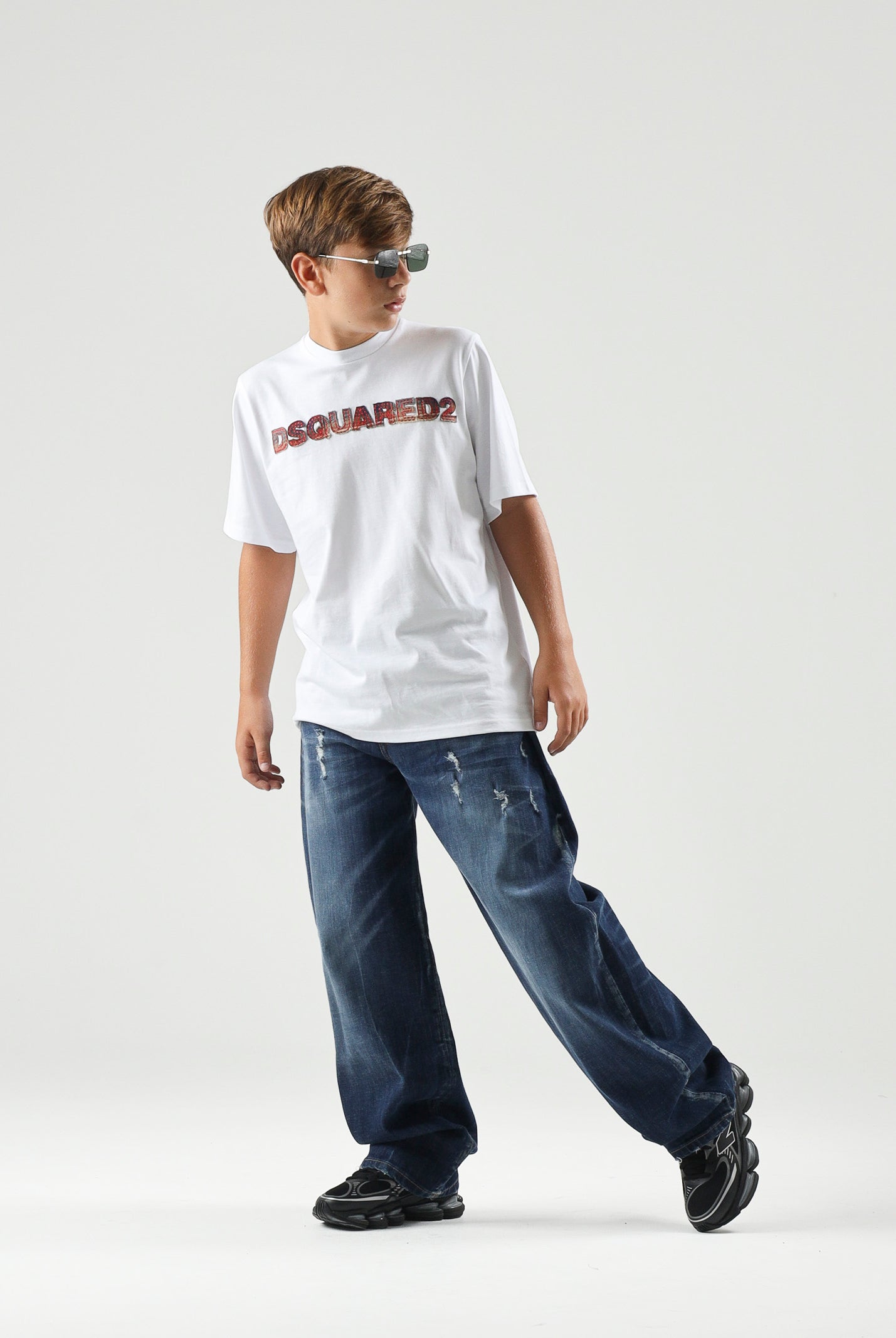 DSQUARED2 T-shirt manica corta bianca per donna, ragazzi e bambini, con logo-scritta frontale DQ3560D0AJ1 DQ100 DSQUARED2