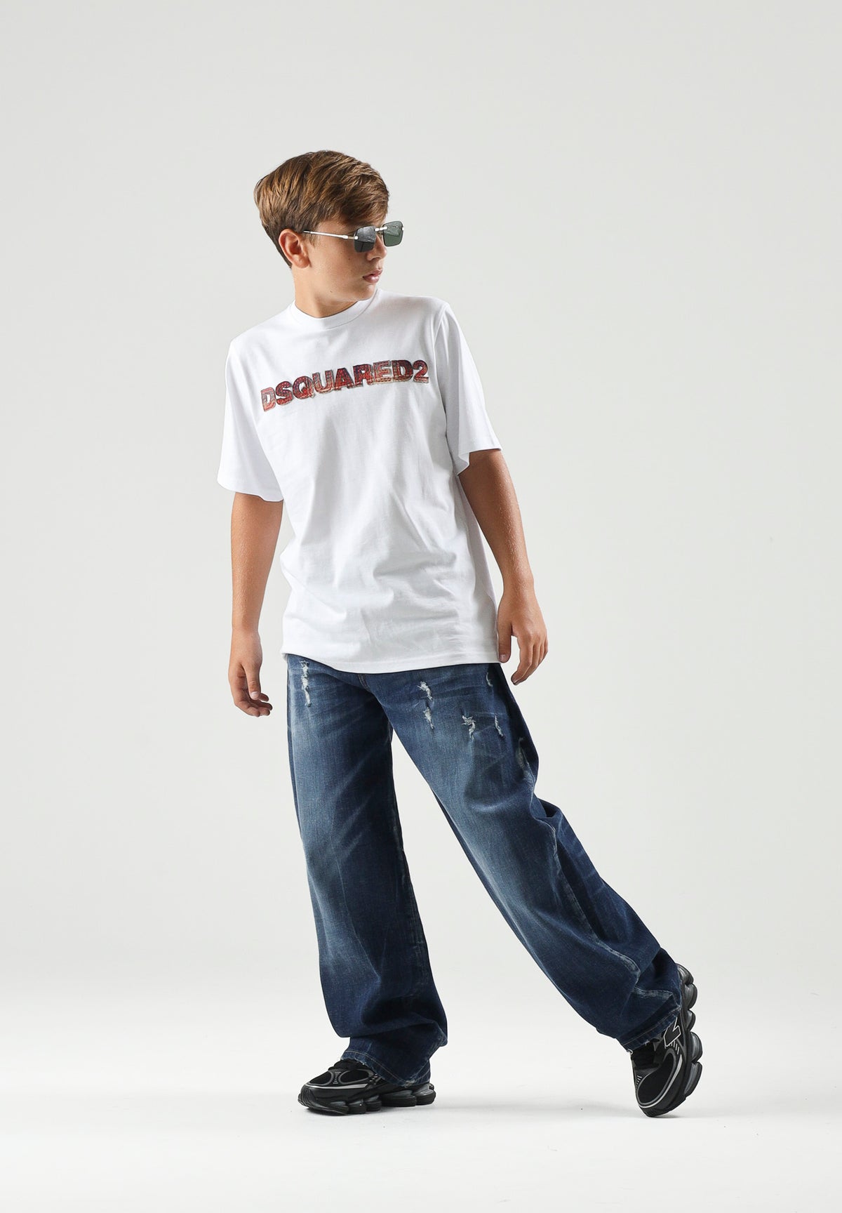 DSQUARED2 T-shirt manica corta bianca per donna, ragazzi e bambini, con logo-scritta frontale DQ3560D0AJ1 DQ100 DSQUARED2