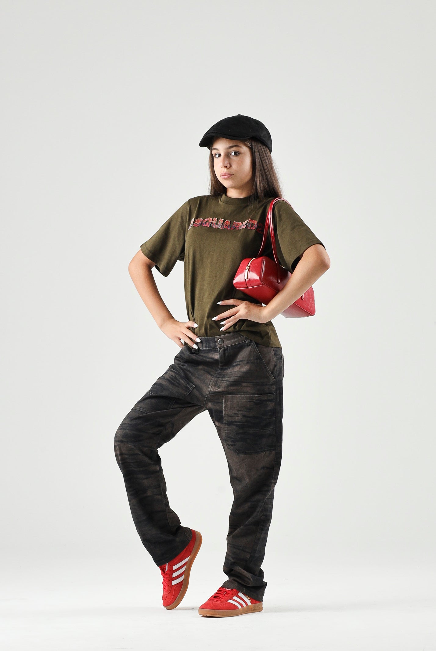 DSQUARED2 T-shirt LOGO-APPLIQUÉ tarmac- verde per donna, ragazzi e bambini DQ3560D0AJ1 DQ558 DSQUARED2
