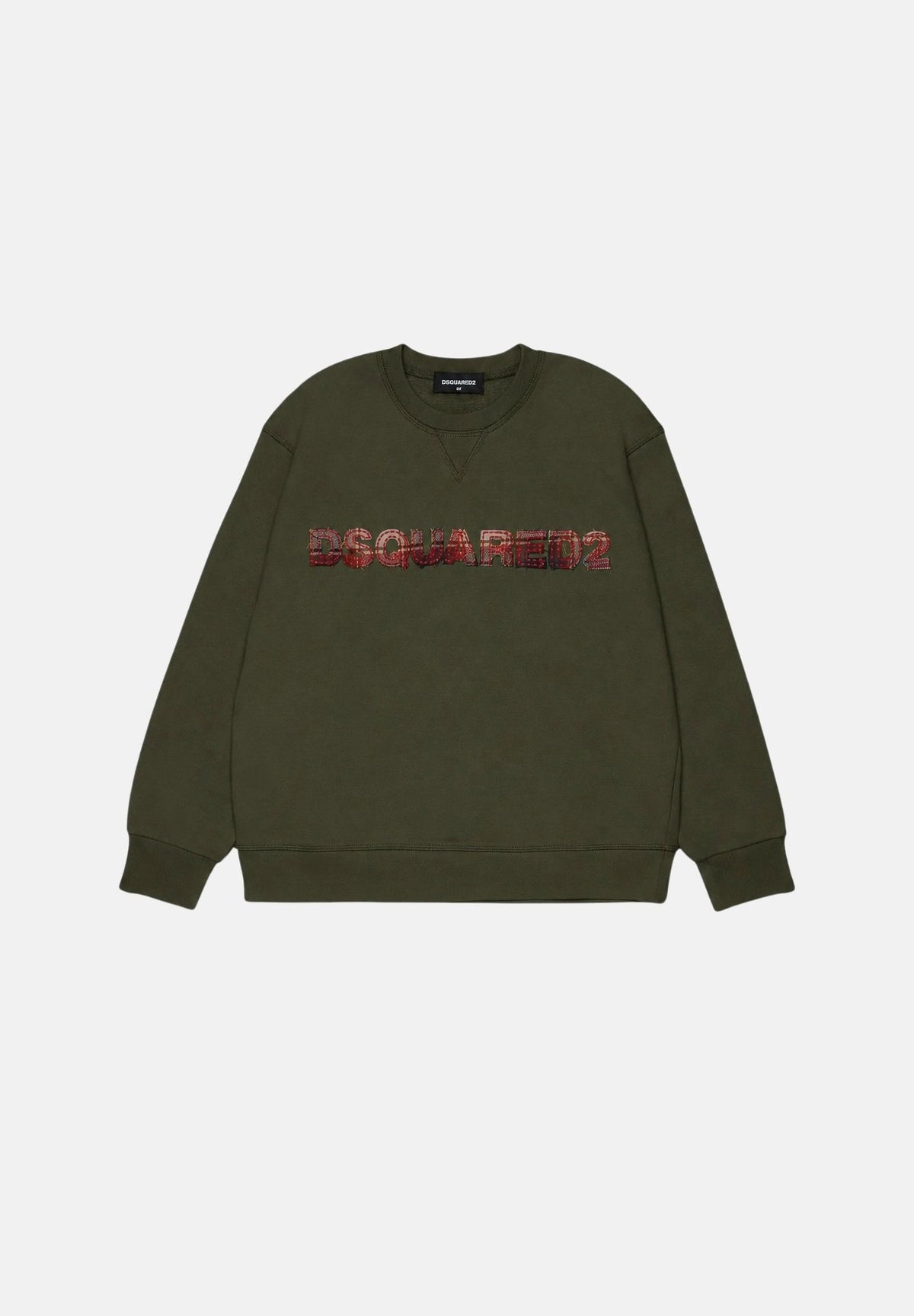 DSQUARED2 Felpa girocollo LOGO-PATCH SWEATER Tarmac Green, verde militare, per donna, ragazzi e bambini DQ3561D0AJ2 DQ558 DSQUARED2