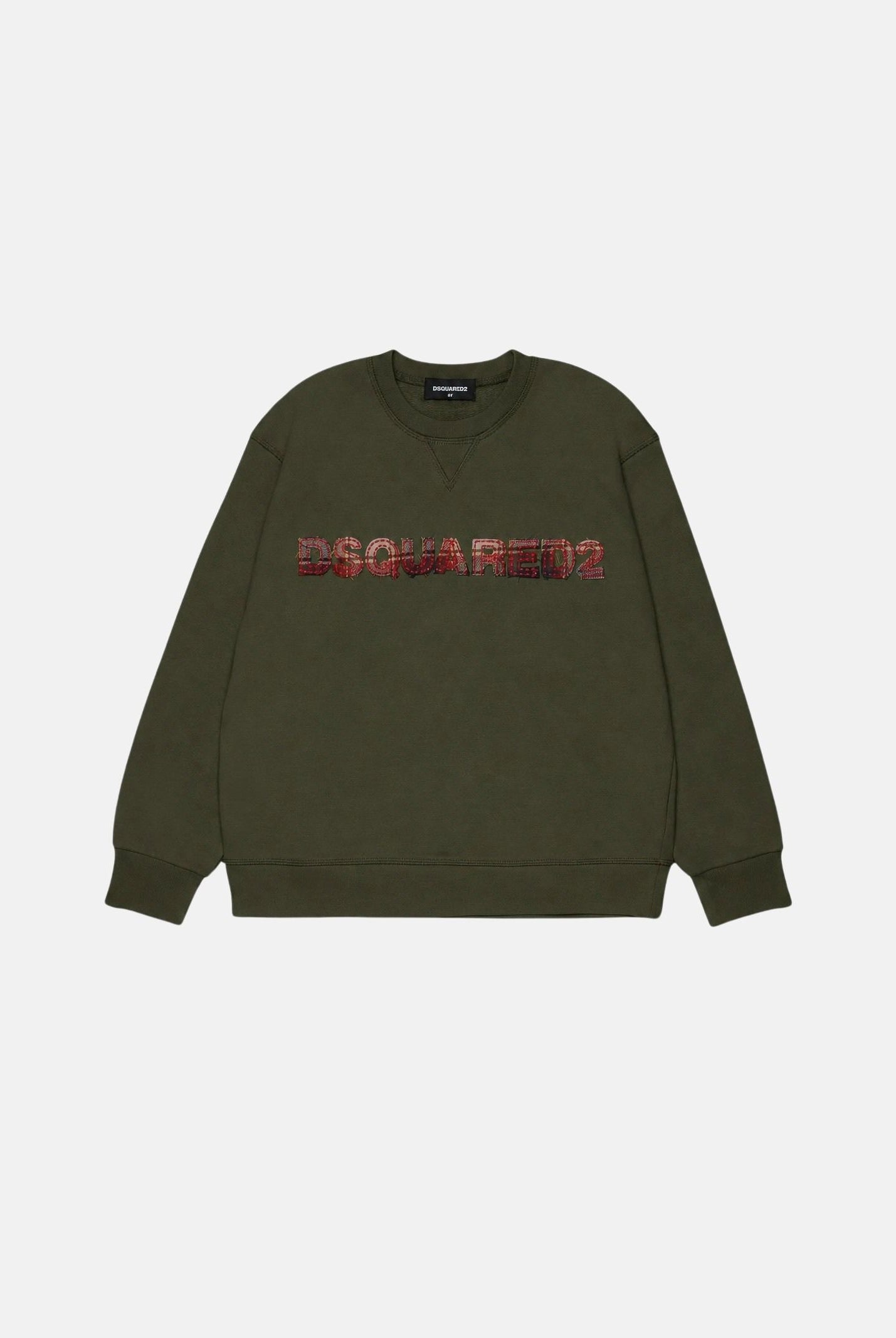 DSQUARED2 Felpa girocollo LOGO-PATCH SWEATER Tarmac Green, verde militare, per donna, ragazzi e bambini DQ3561D0AJ2 DQ558 DSQUARED2