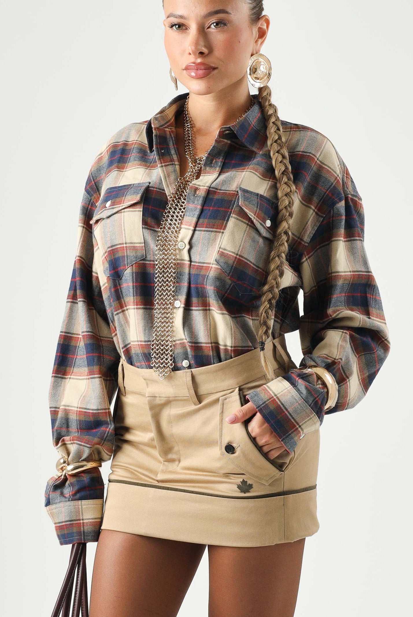 DSQUARED2 Camicia Feather Gray, beige- blu marrone, per donna, ragazzi e bambini con fantasia a quadri DQ3564D0AIA DQ717 DSQUARED2