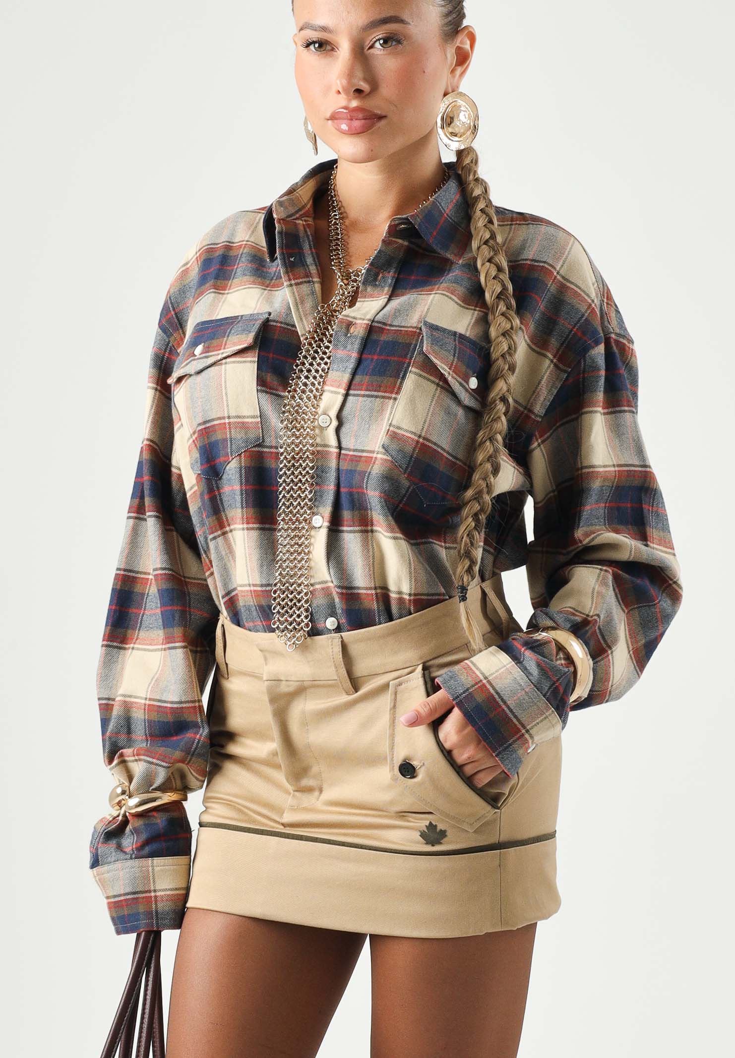 DSQUARED2 Camicia Feather Gray, beige- blu marrone, per donna, ragazzi e bambini con fantasia a quadri DQ3564D0AIA DQ717 DSQUARED2