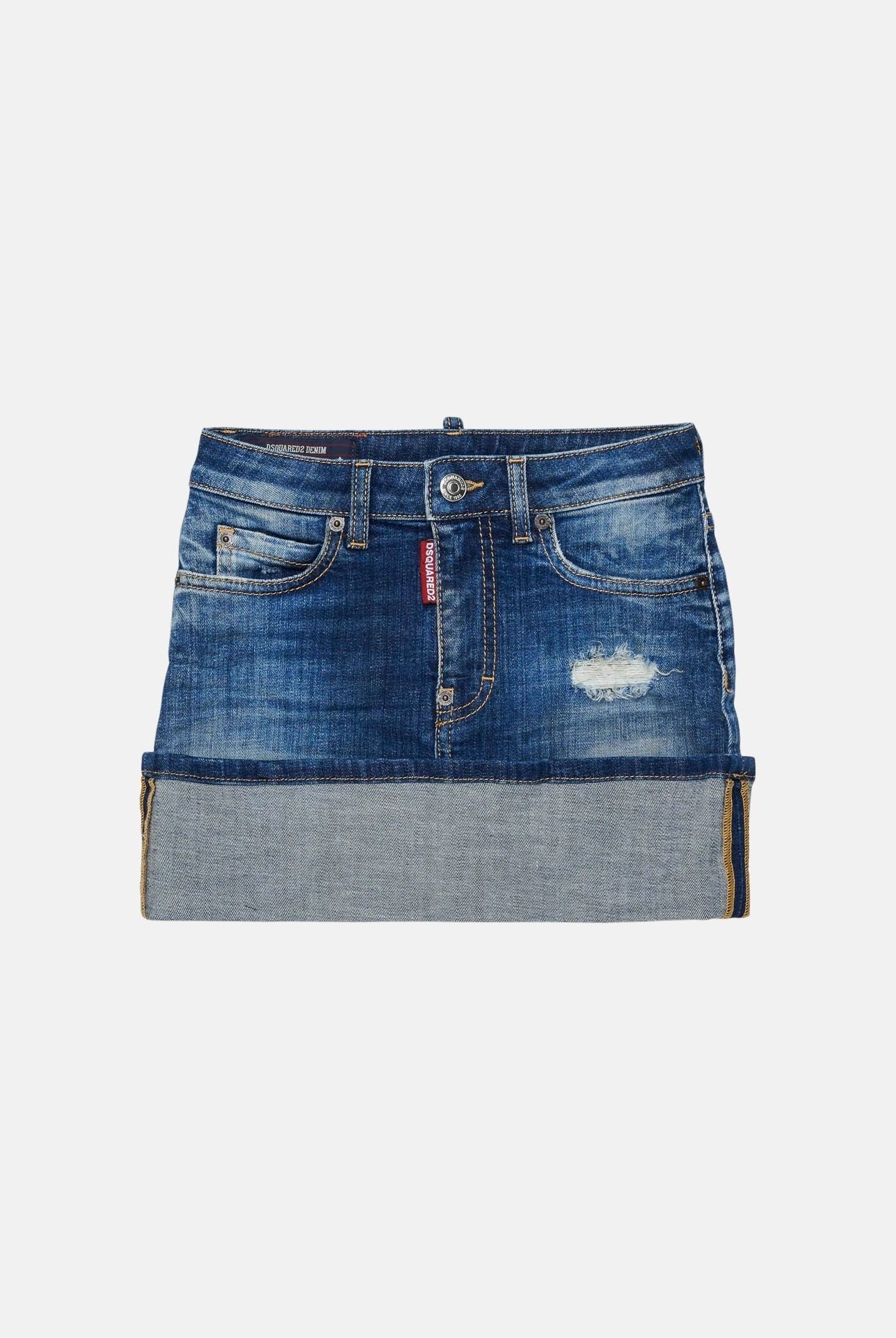DSQUARED2 Minigonna in denim blu per donna, ragazzi e bambini con ampio fondo risvolto DQ3574D0AHW DQ01 DSQUARED2