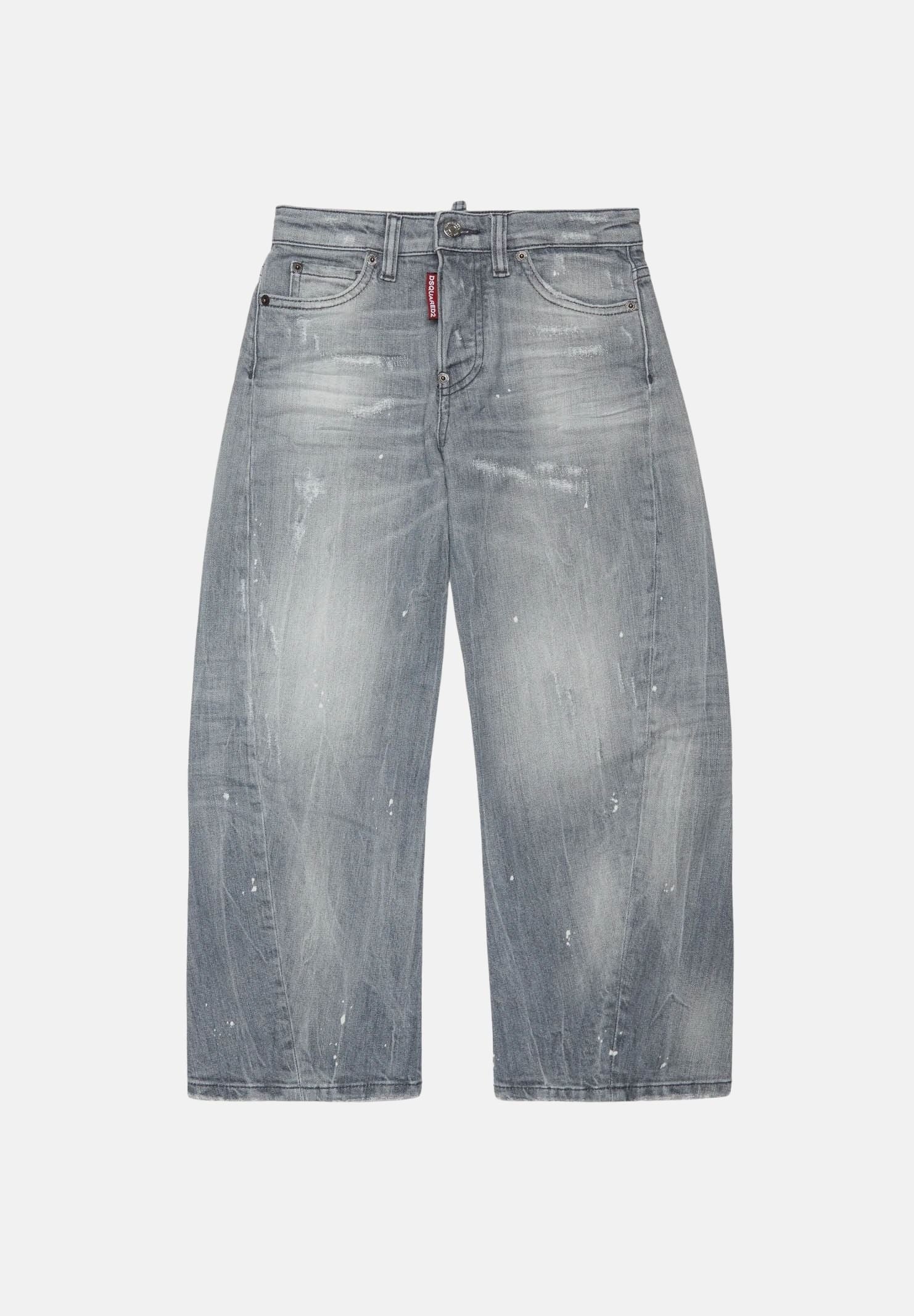 DSQUARED2 Jeans gray denim, grigio, per donna, ragazzi e bambini con gamba cropped ampia DQ3583D0AI2 DQ03 DSQUARED2