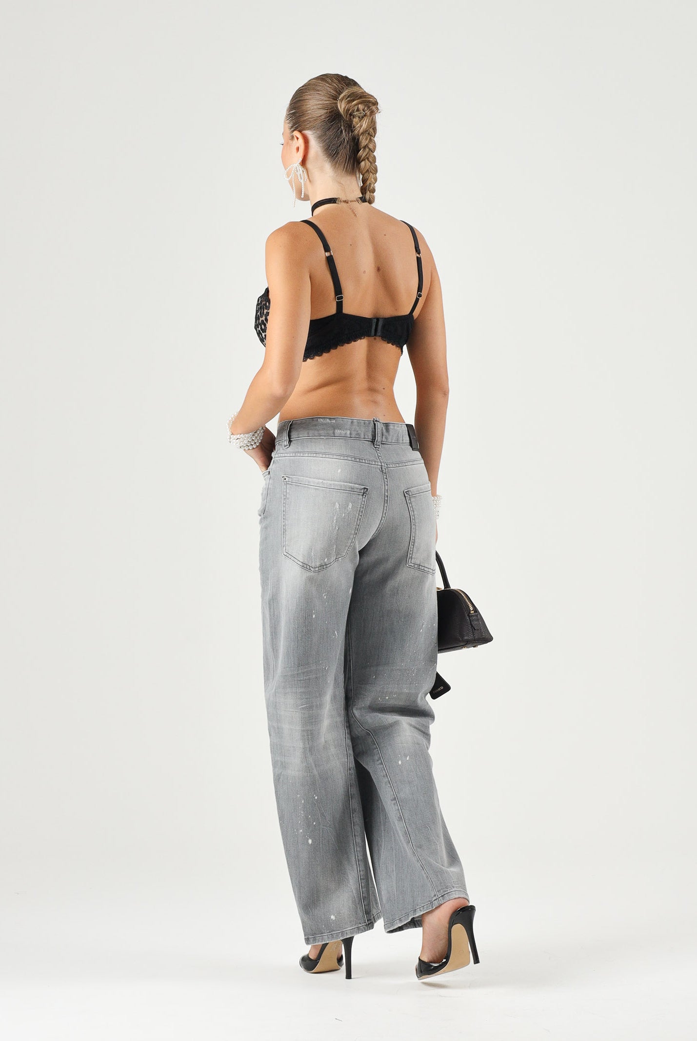 DSQUARED2 Jeans gray denim, grigio, per donna, ragazzi e bambini con gamba cropped ampia DQ3583D0AI2 DQ03 DSQUARED2