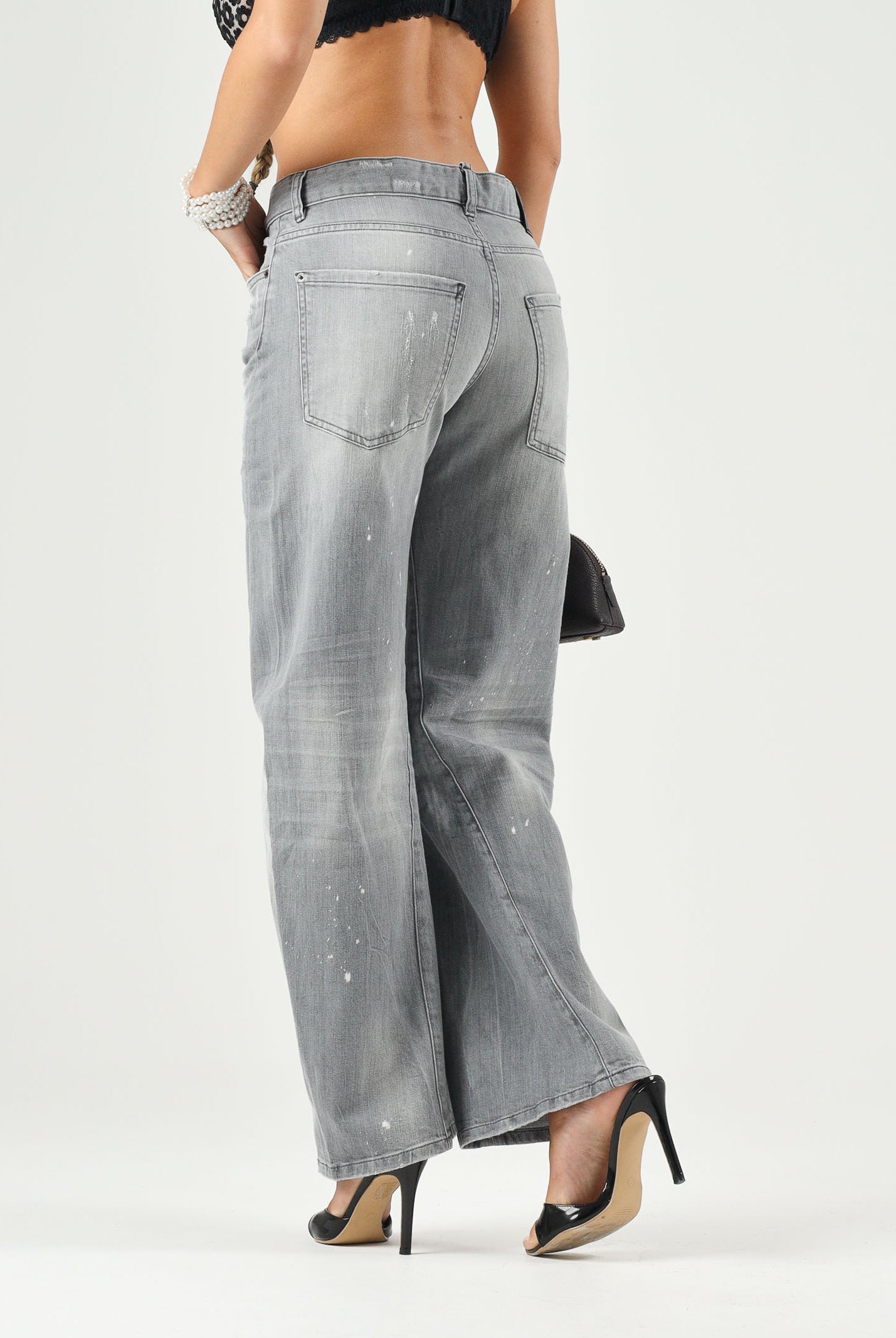 DSQUARED2 Jeans gray denim, grigio, per donna, ragazzi e bambini con gamba cropped ampia DQ3583D0AI2 DQ03 DSQUARED2