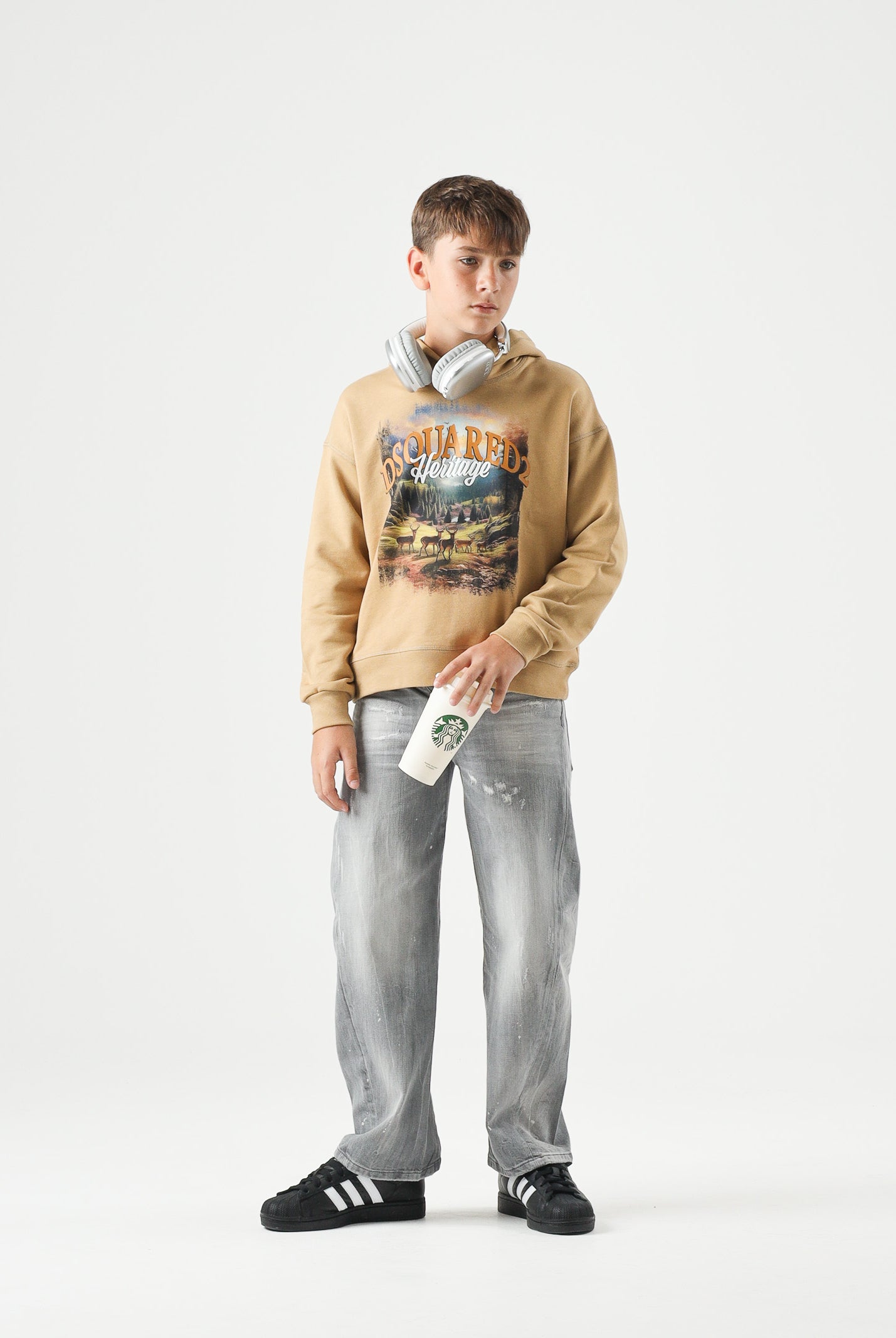 DSQUARED2 Jeans gray denim, grigio, per donna, ragazzi e bambini con gamba cropped ampia DQ3583D0AI2 DQ03 DSQUARED2