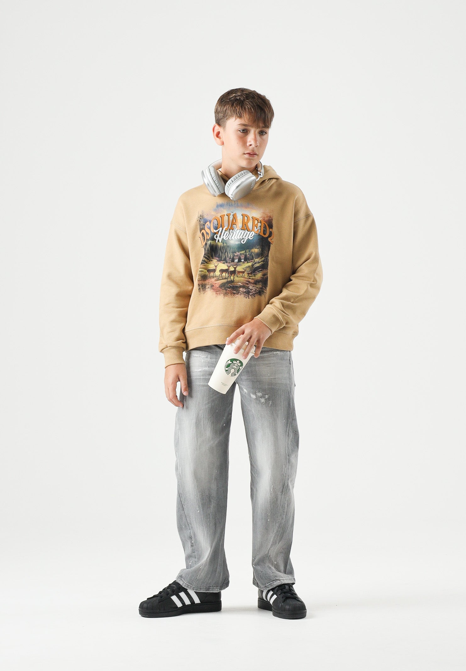 DSQUARED2 Jeans gray denim, grigio, per donna, ragazzi e bambini con gamba cropped ampia DQ3583D0AI2 DQ03 DSQUARED2