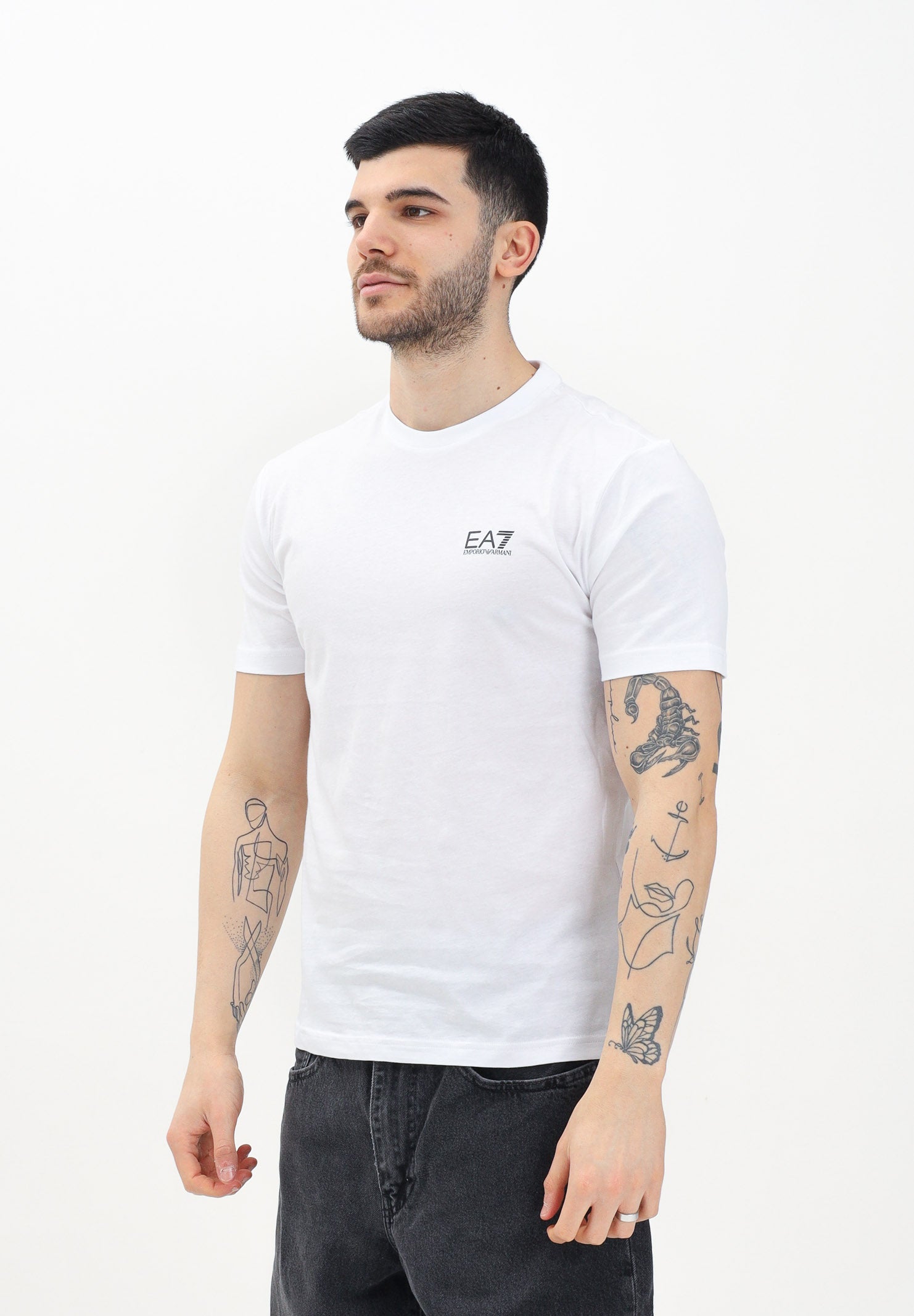 EA7 T-shirt a manica corta bianca da uomo con stampa logo 7M000567AF10375 M0003 EA7