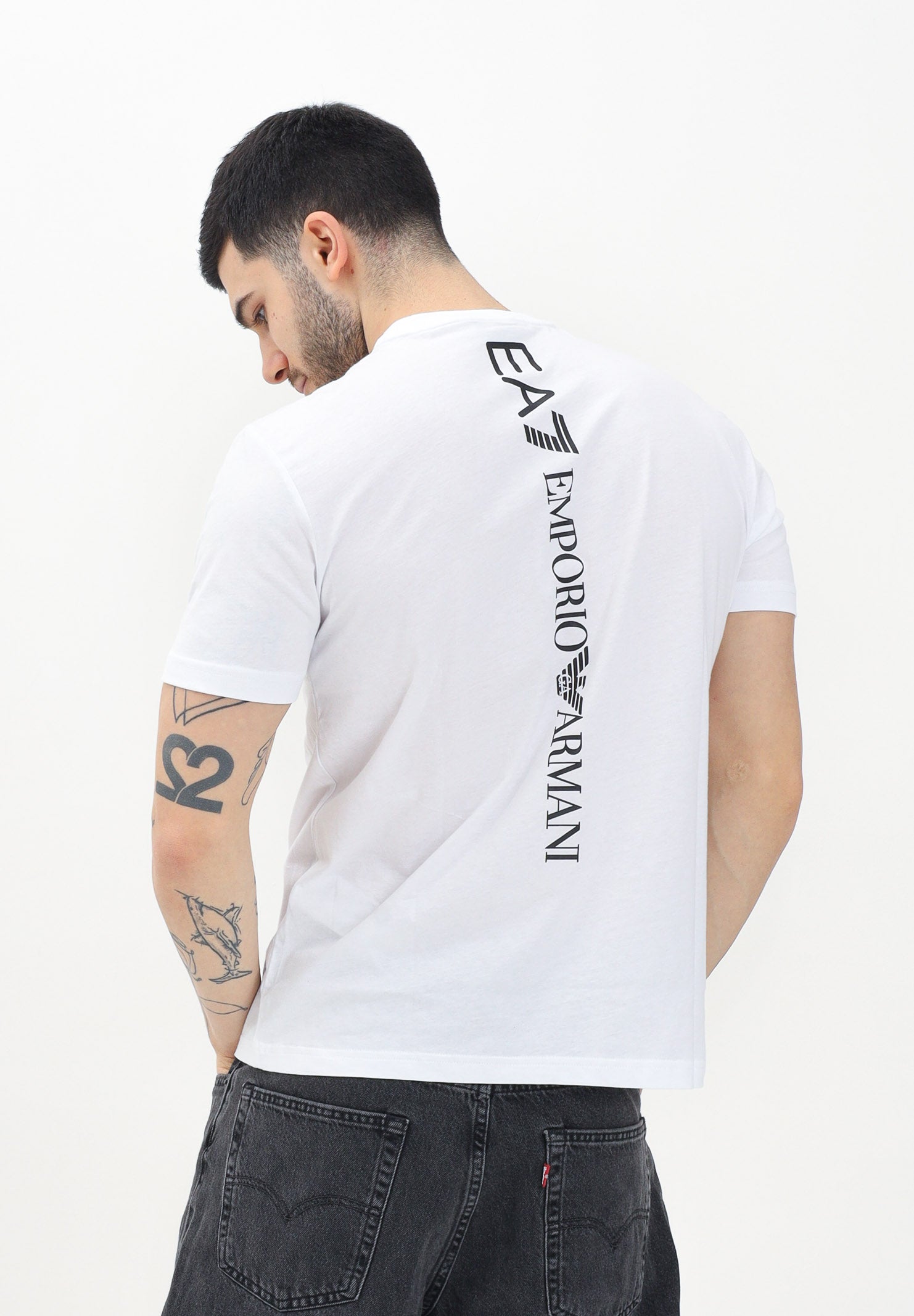 EA7 T-shirt a manica corta bianca da uomo con stampa logo 7M000567AF10375 M0003 EA7