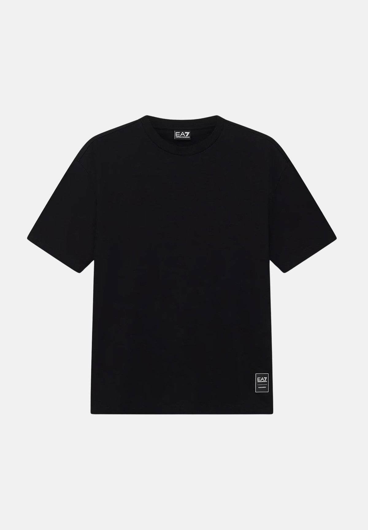 EA7 T-shirt manica corta nera per uomo con patch logo gommato sul fondo. 7M002107AF10441 UC001 EA7