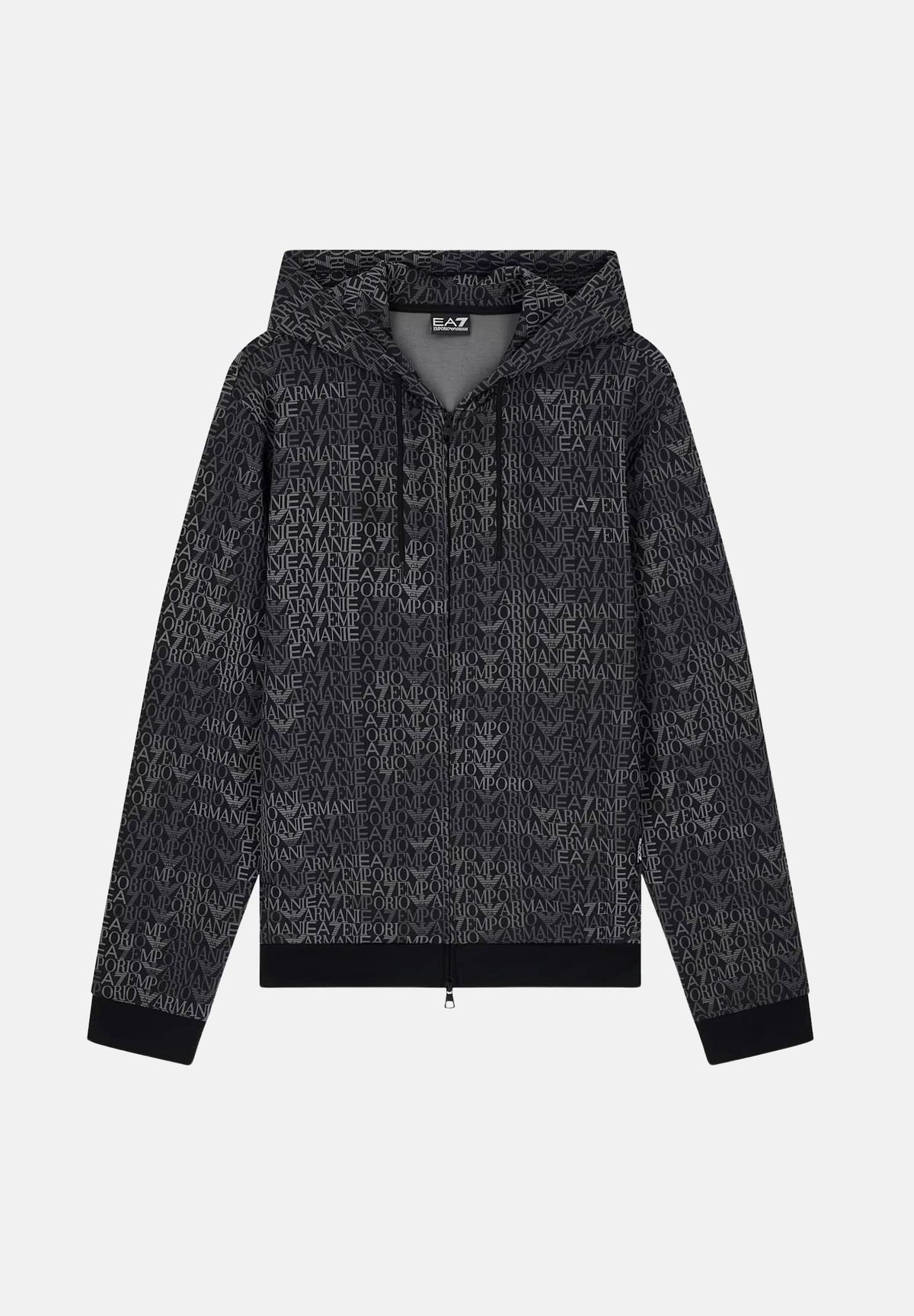 EA7 Felpa con cappuccio nera per uomo con motivo geometrico all-over 7M002206AF12660 FC099 EA7