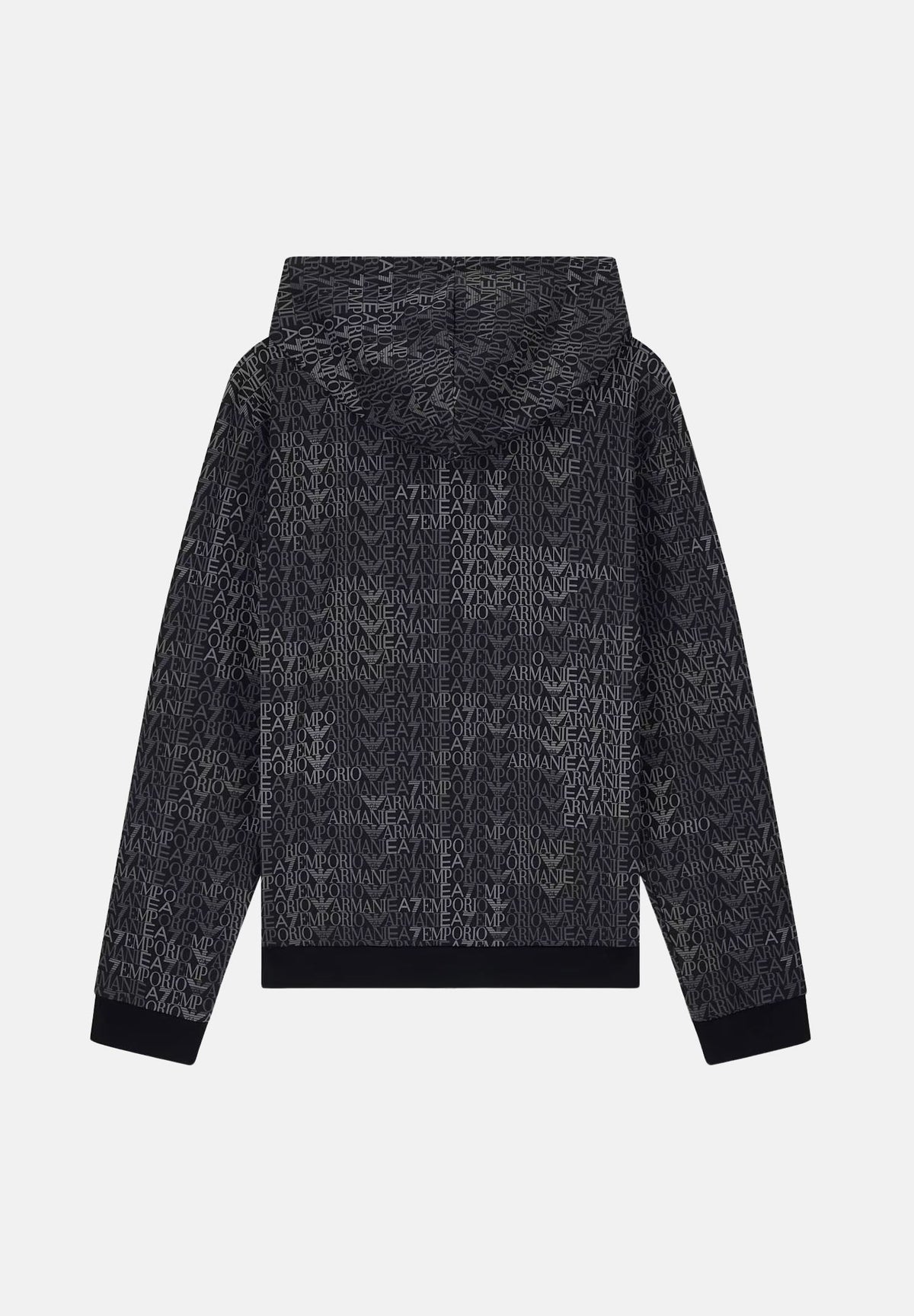 EA7 Felpa con cappuccio nera per uomo con motivo geometrico all-over 7M002206AF12660 FC099 EA7
