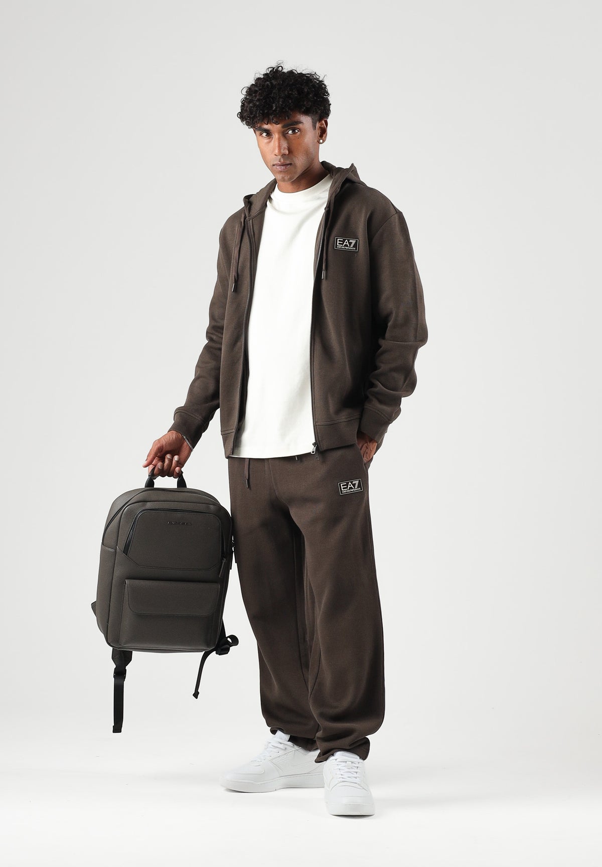 EA7 Felpa con cappuccio marrone da uomo con logo laterale 7M002233AF21822 U6027 EA7