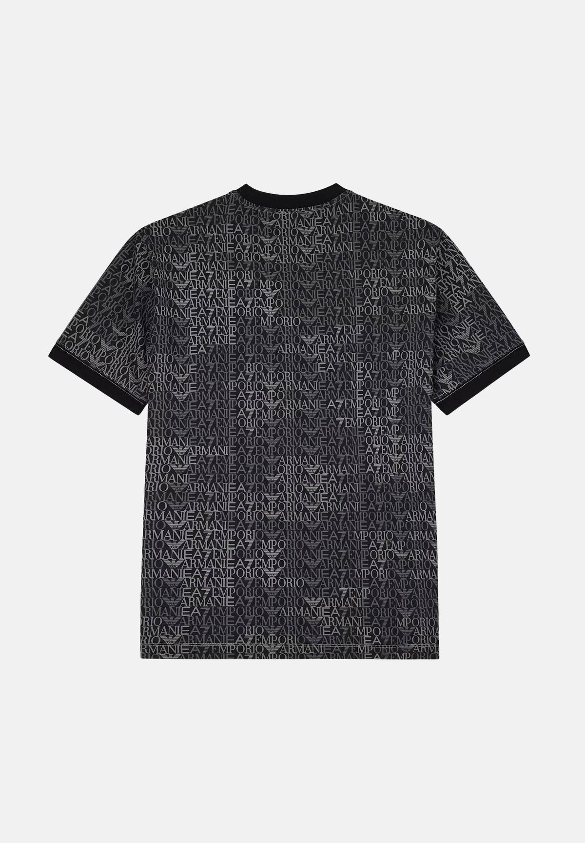 EA7 T-shirt manica corta nera per uomo con stampa logo all over e patch logo frontale. 7M002819AF12874 FC099 EA7