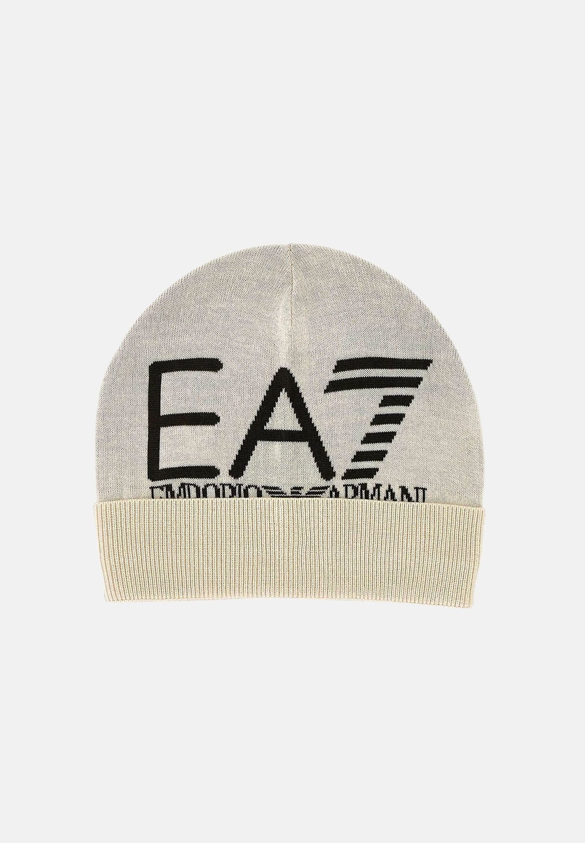 EA7 Cappello MOUNTAIN VISIBILITY BEANIE panna per uomo con maxi logo jacquard frontale. 7X000006AF11994 U1079 EA7