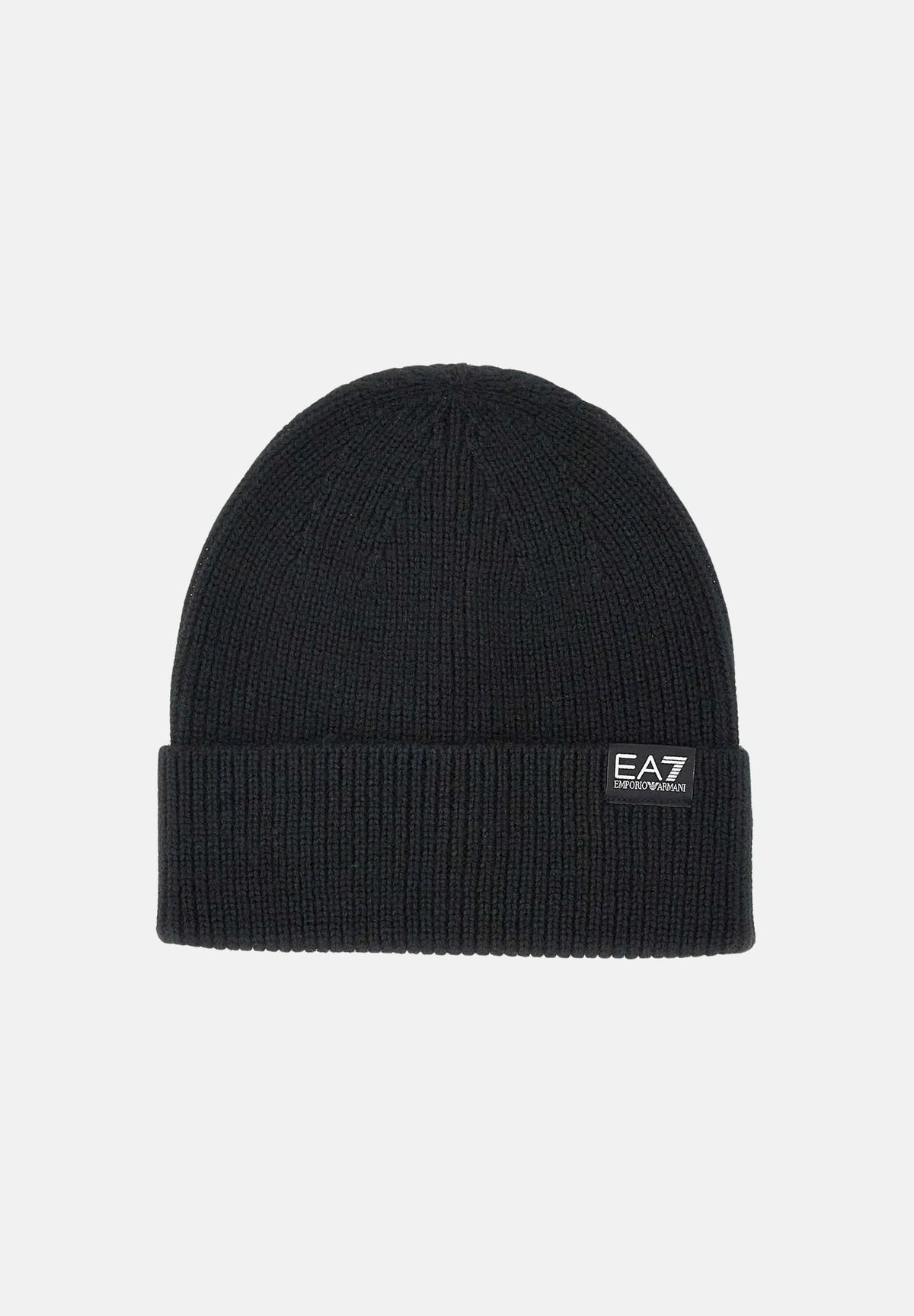 EA7 Cappello MOUNTAIN BEANIE nero per uomo con lavorazione a coste e logo frontale. 7X000312AF29587 UC001 EA7