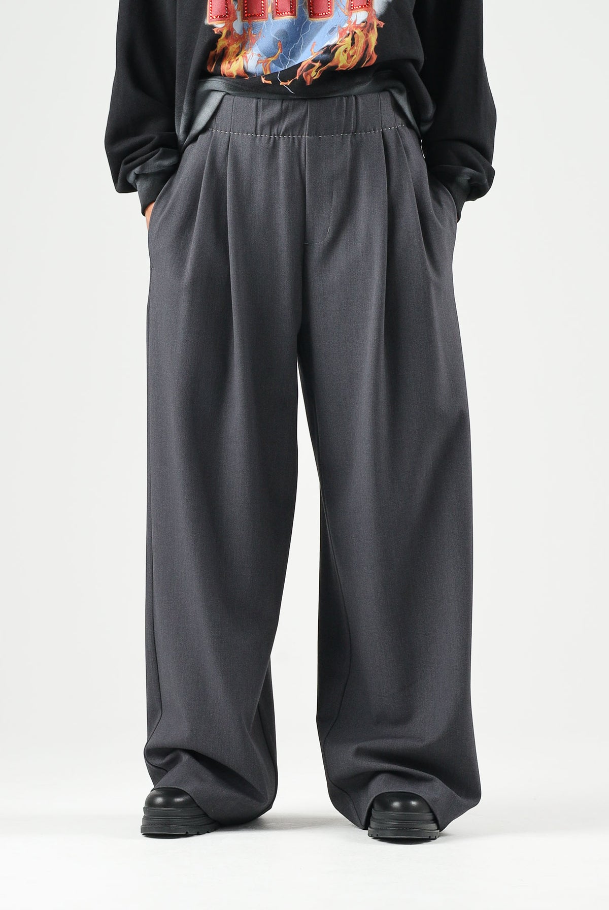 ELEH Pantaloni PALAZZO grigi da donna con pieghe frontali EFW260074 016 ELEH