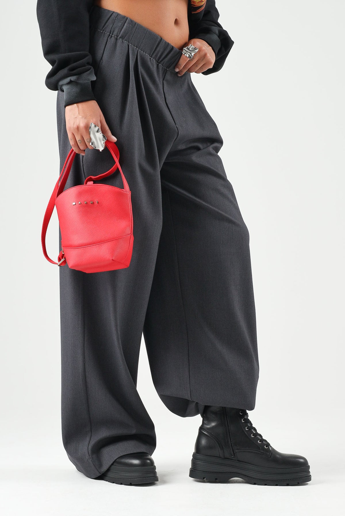 ELEH Pantaloni PALAZZO grigi da donna con pieghe frontali EFW260074 016 ELEH