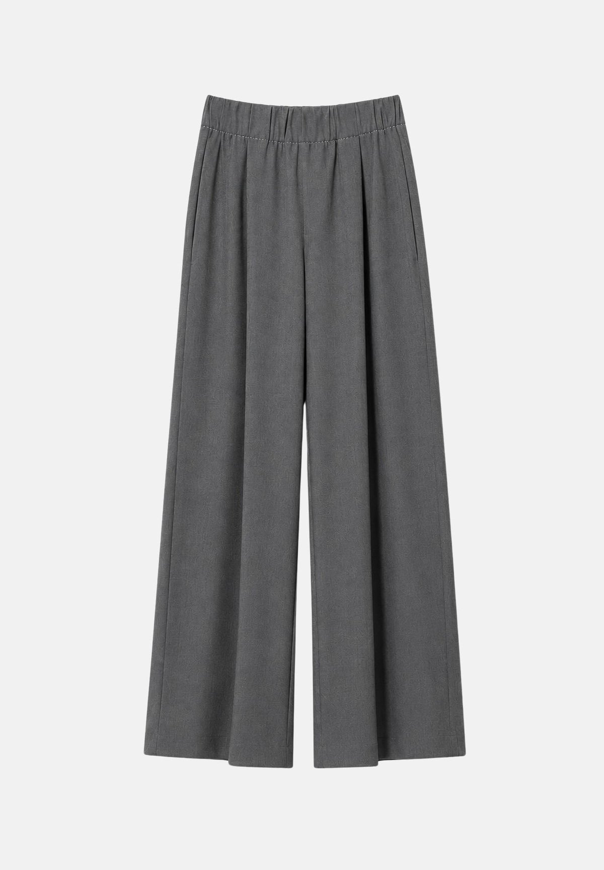 ELEH Pantaloni PALAZZO CON CINTURONE ELASTICO Grigio Scuro grigio antracite da donna, in tessuto fluido misto viscosa, con vita alta elasticizzata, pieghe anteriori, tasche laterali e gamba lunga e ampia. EFW260074 016 ELEH
