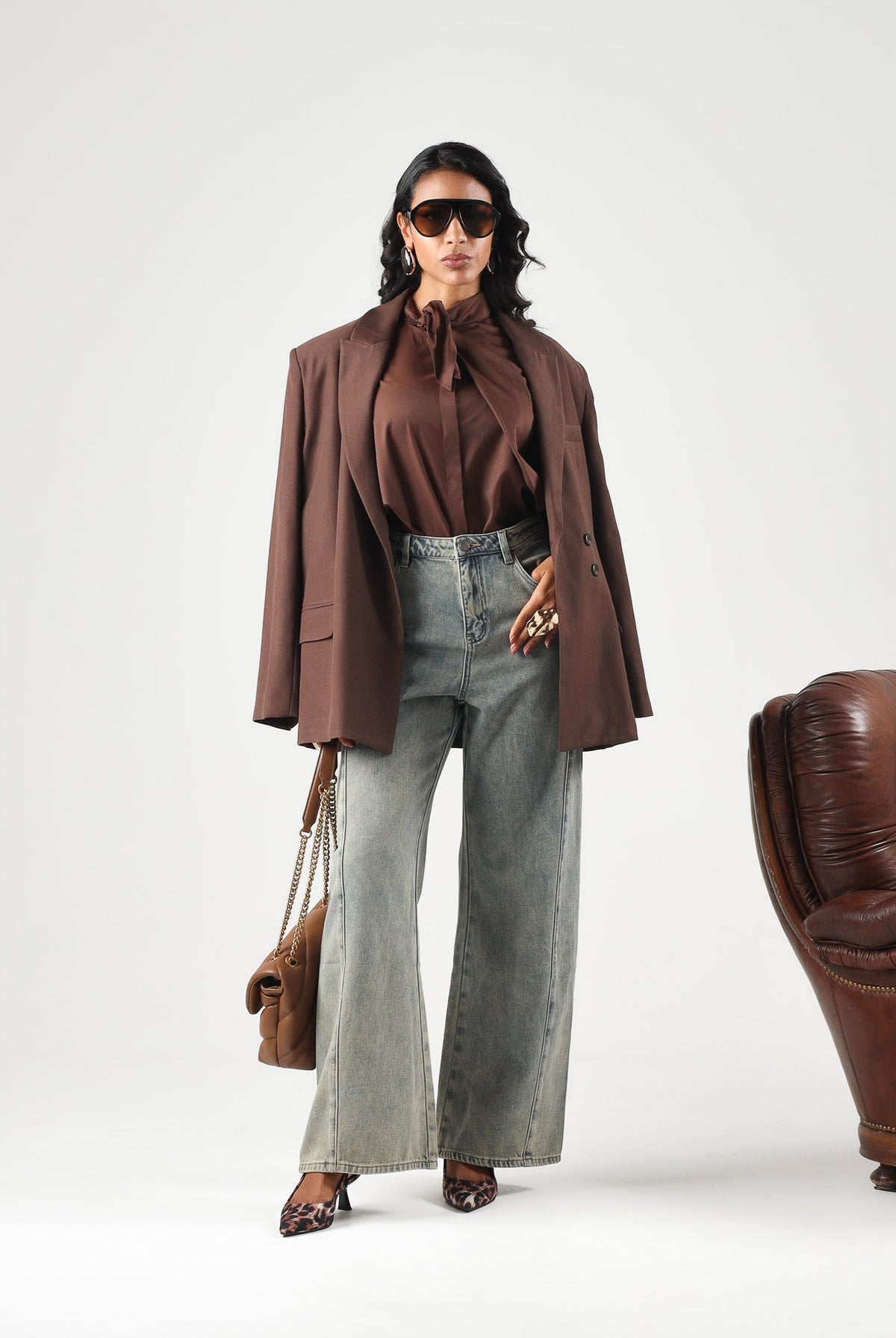 ELEH Blusa con colletto annodato moro- marrone da donna EFW260104 094 ELEH