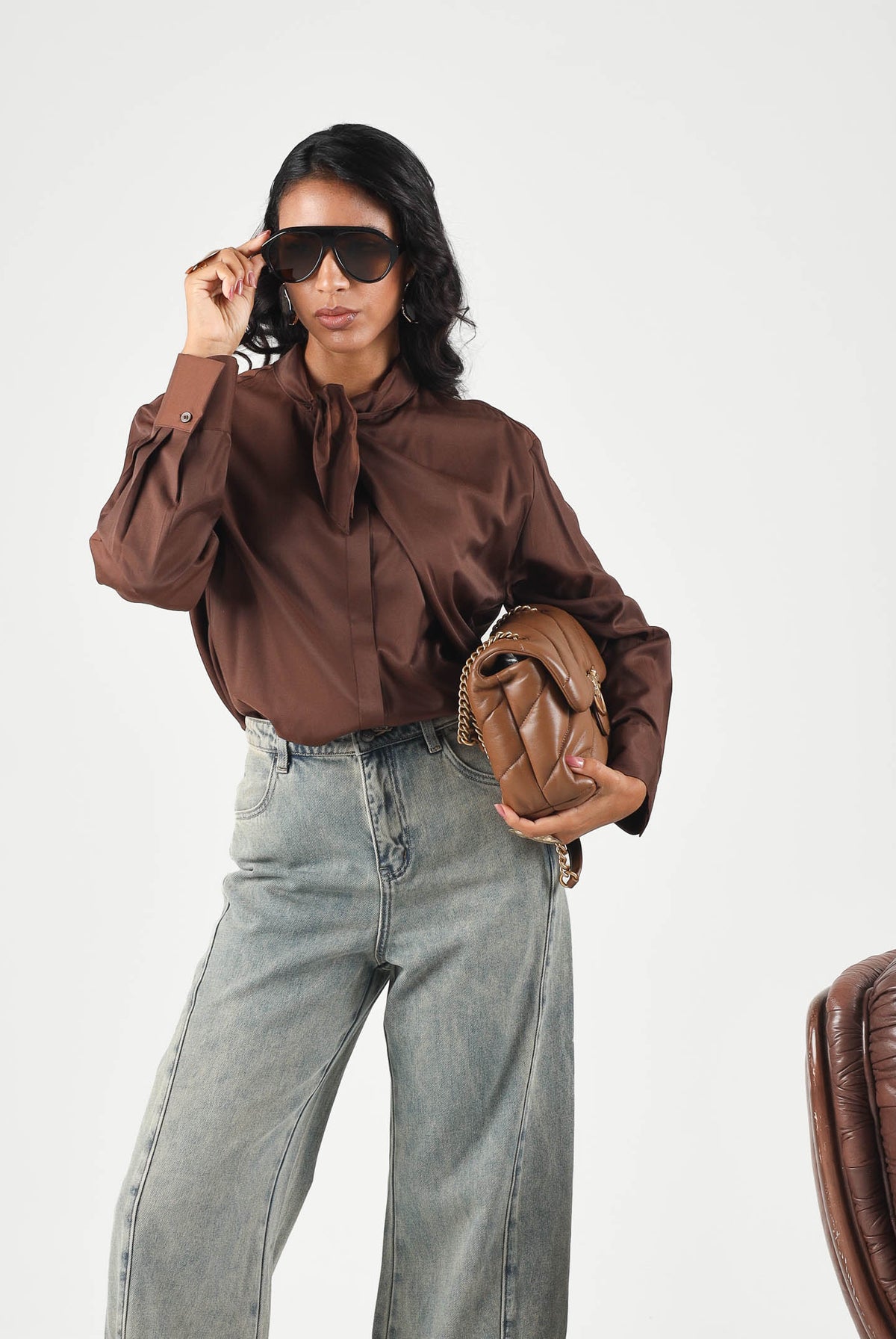ELEH Blusa con colletto annodato moro- marrone da donna EFW260104 094 ELEH