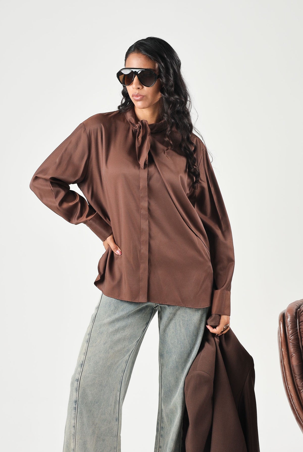 ELEH Blusa con colletto annodato moro- marrone da donna EFW260104 094 ELEH