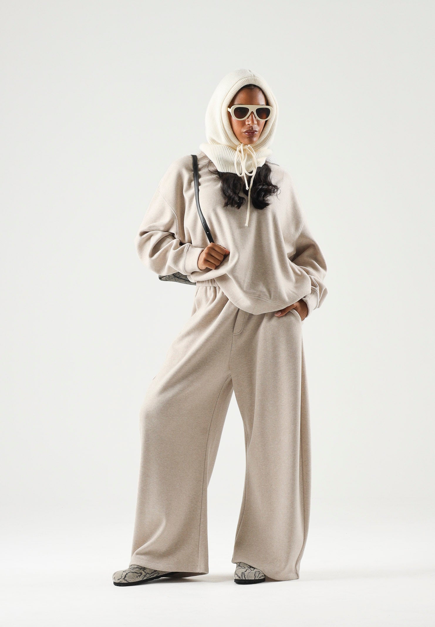 ELEH Felpa girocollo oversize beige da donna in tinta unita EFW260273 052 ELEH